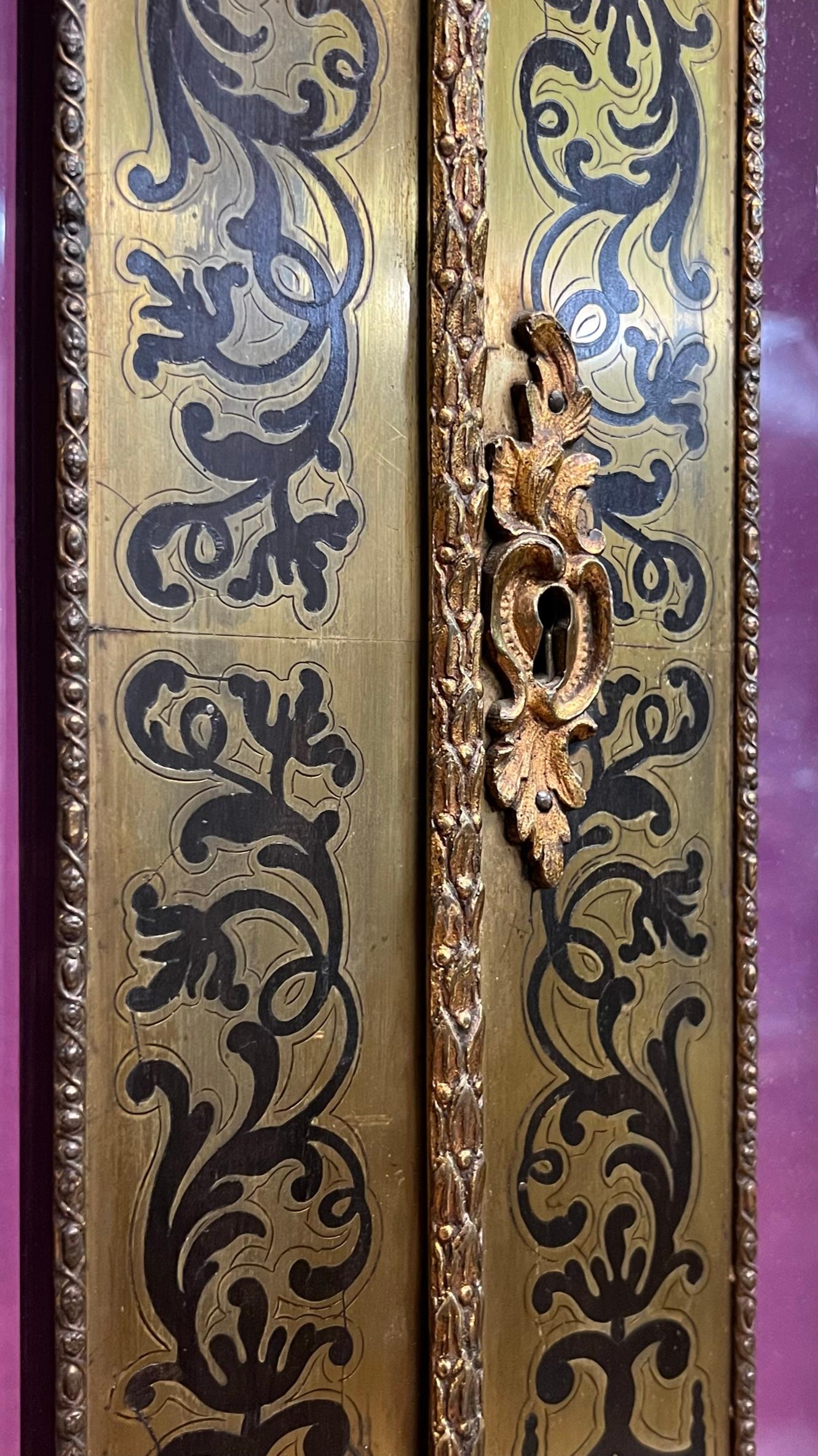 19th Century French Boulle Brass inlaid Napoleon III Ebonized Bookcase Cabinet