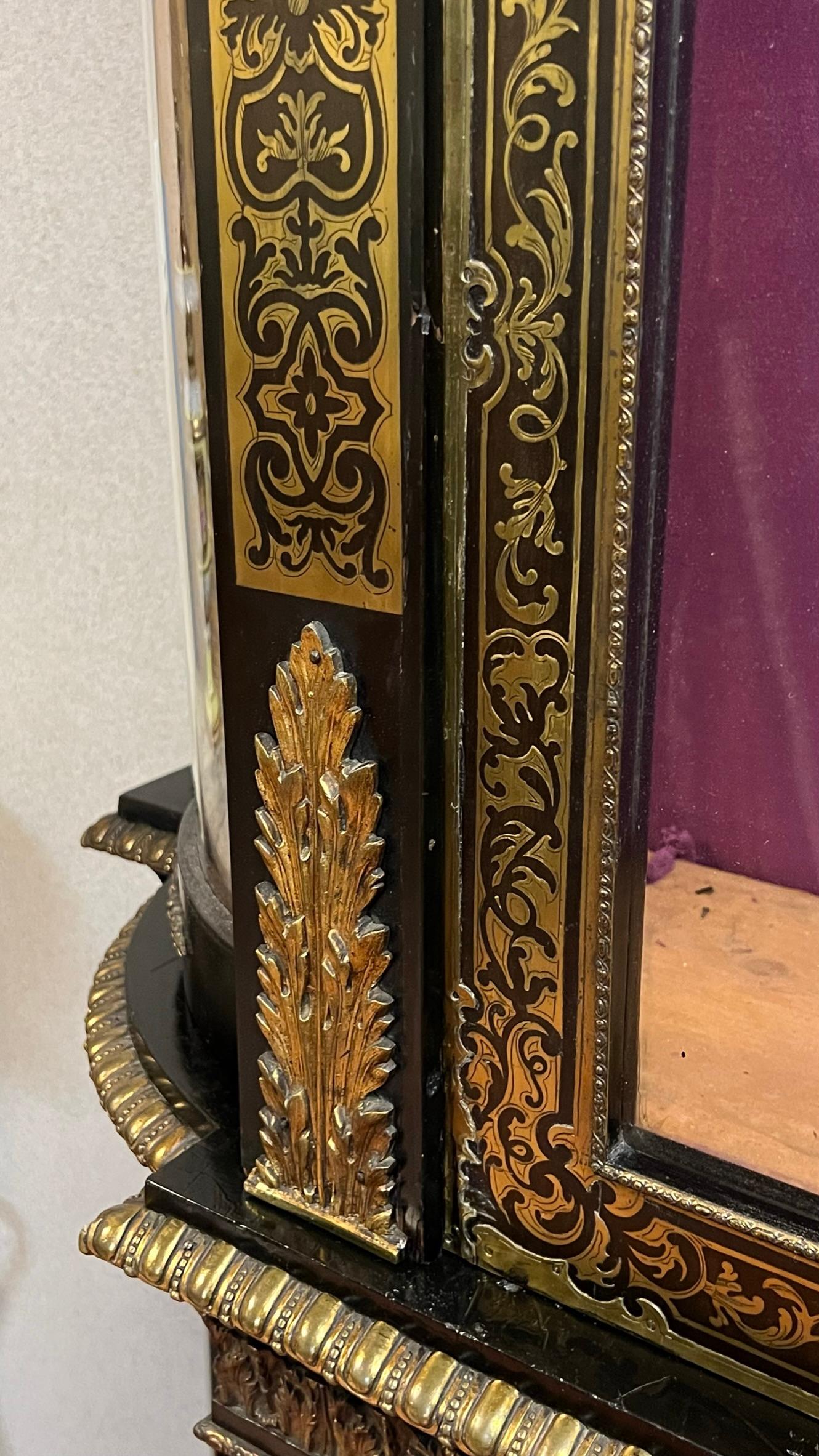 French Boulle Brass inlaid Napoleon III Ebonized Bookcase Cabinet 1