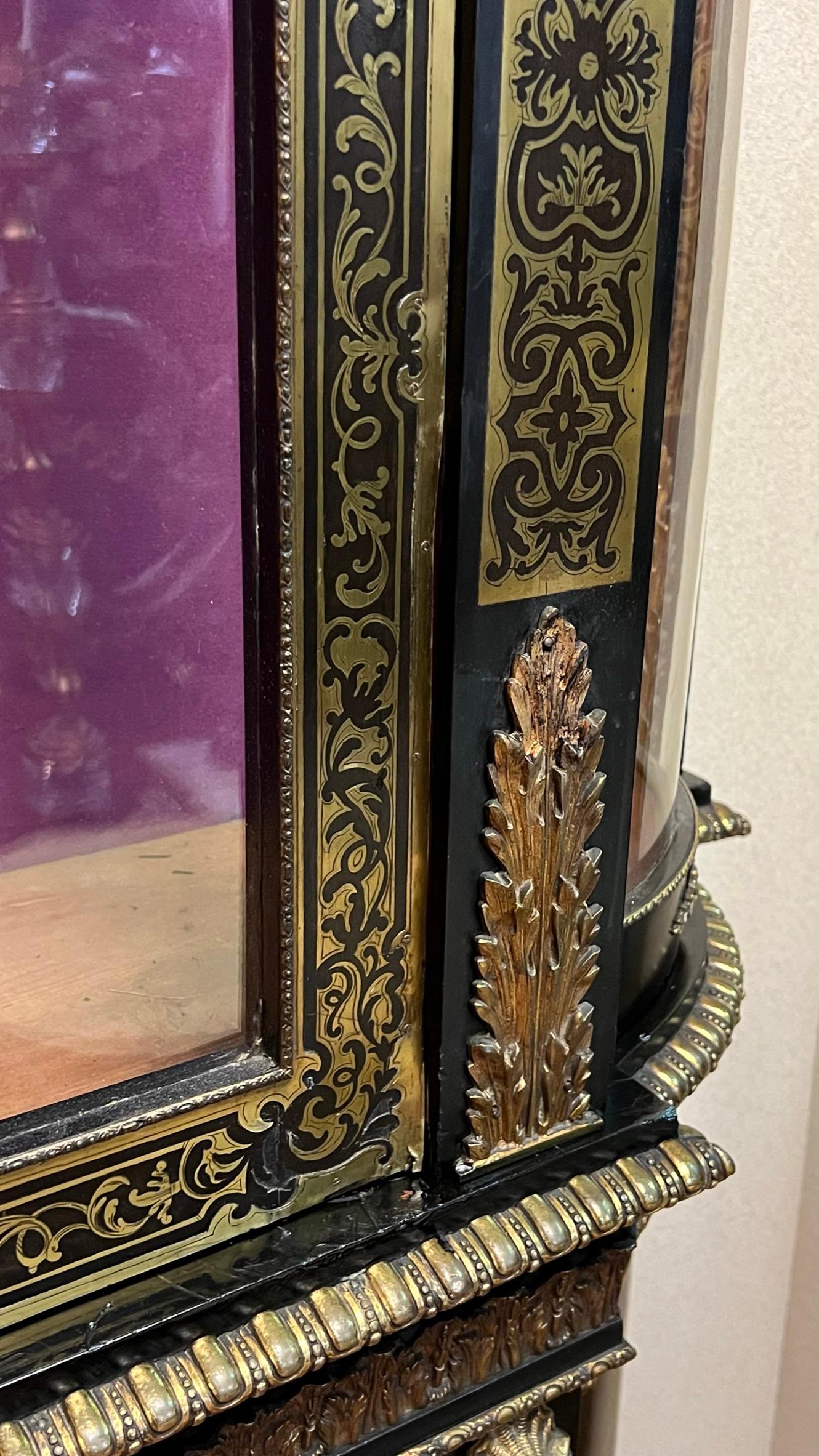 French Boulle Brass inlaid Napoleon III Ebonized Bookcase Cabinet 2
