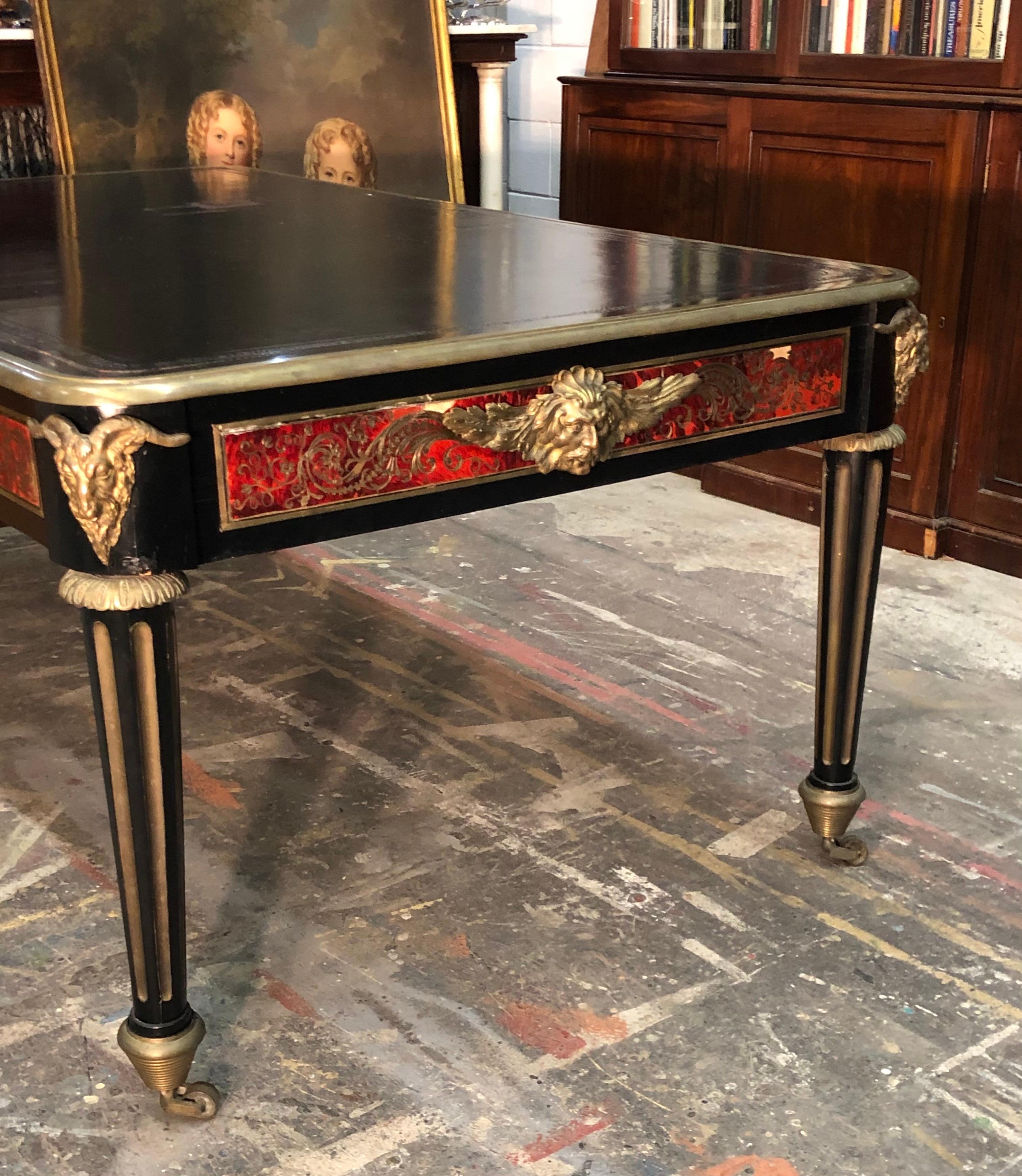 Wood French Boulle Bureau Plat  / Library Table, Late 18th Century For Sale
