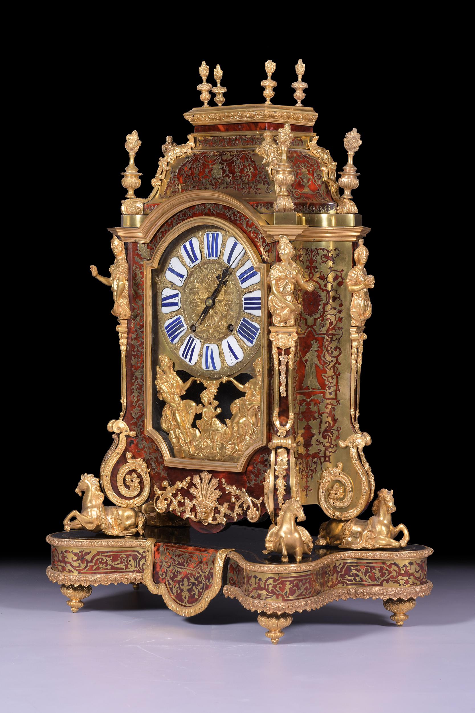 Französische Boulle-Uhr nach Andres Boulle, Regence-Stil von Denis Millard A Paris (Louis XV.) im Angebot
