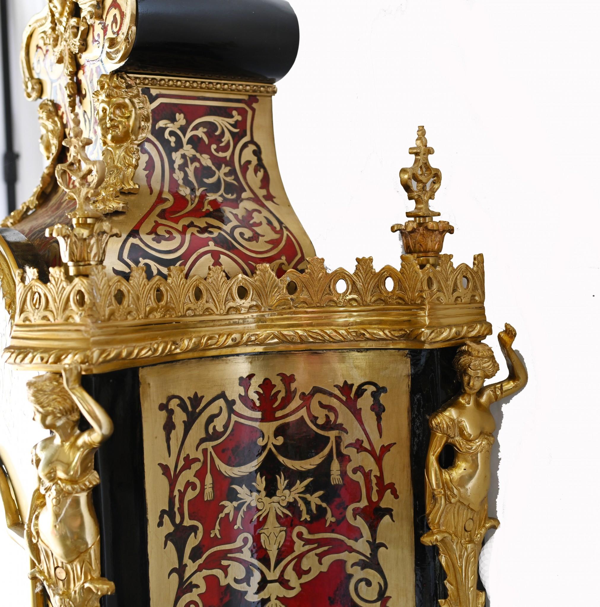 Französisch Boulle Uhr auf Stand Louis XVI vergoldet Intarsie im Angebot 13