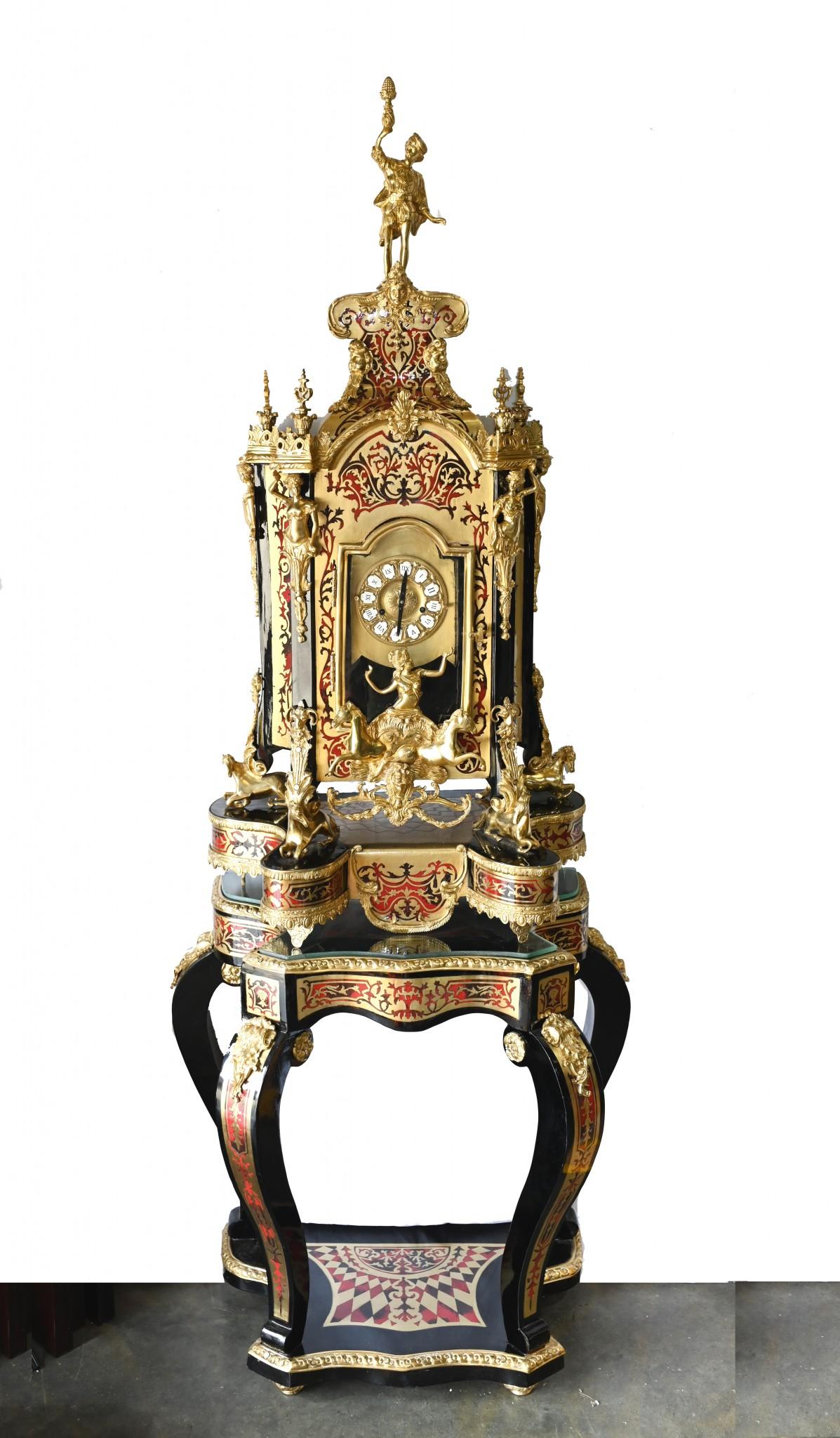 Französisch Boulle Uhr auf Stand Louis XVI vergoldet Intarsie im Angebot 3
