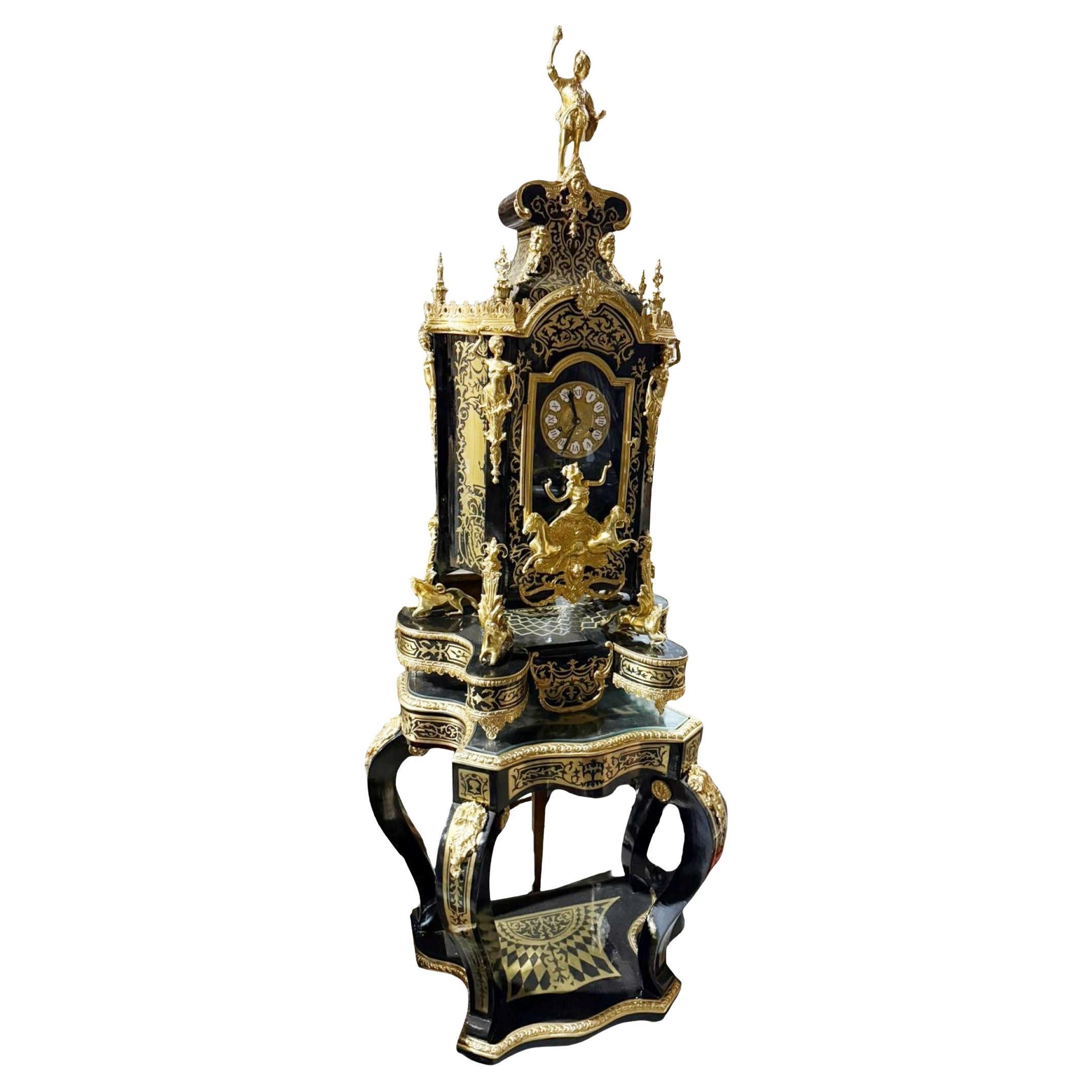 French Boulle Clock On Stand Louis XVI Gilt Inlay en vente