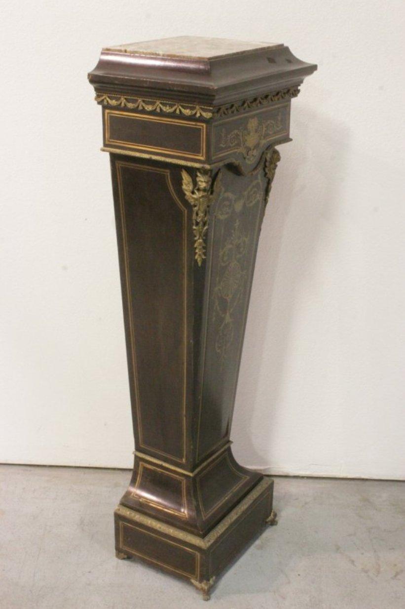 Hand-Carved French Boulle Ebonized Pedestal, 19th Century For Sale