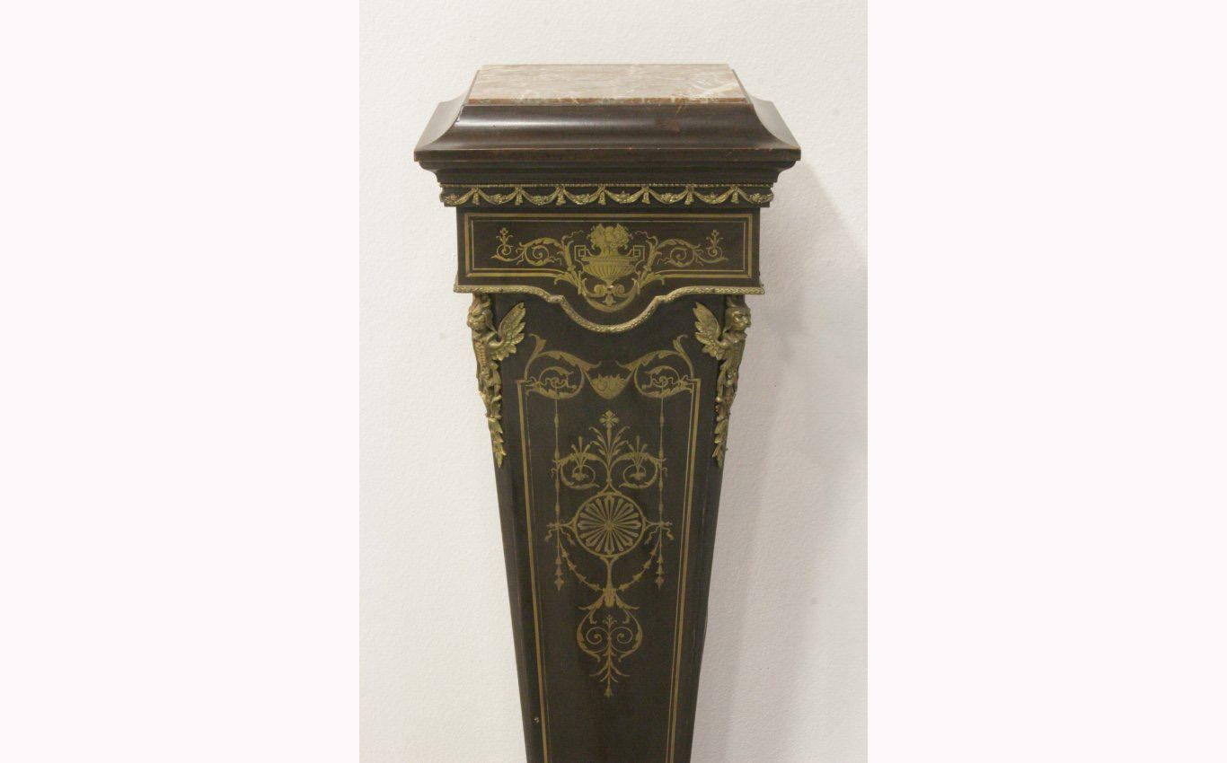 Brass French Boulle Ebonized Pedestal, 19th Century For Sale