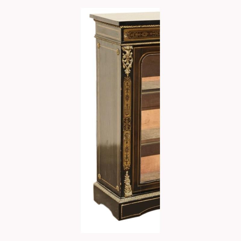 French Boulle Ebonized Vitrine Cabinet, 19th Century In Good Condition In Cypress, CA