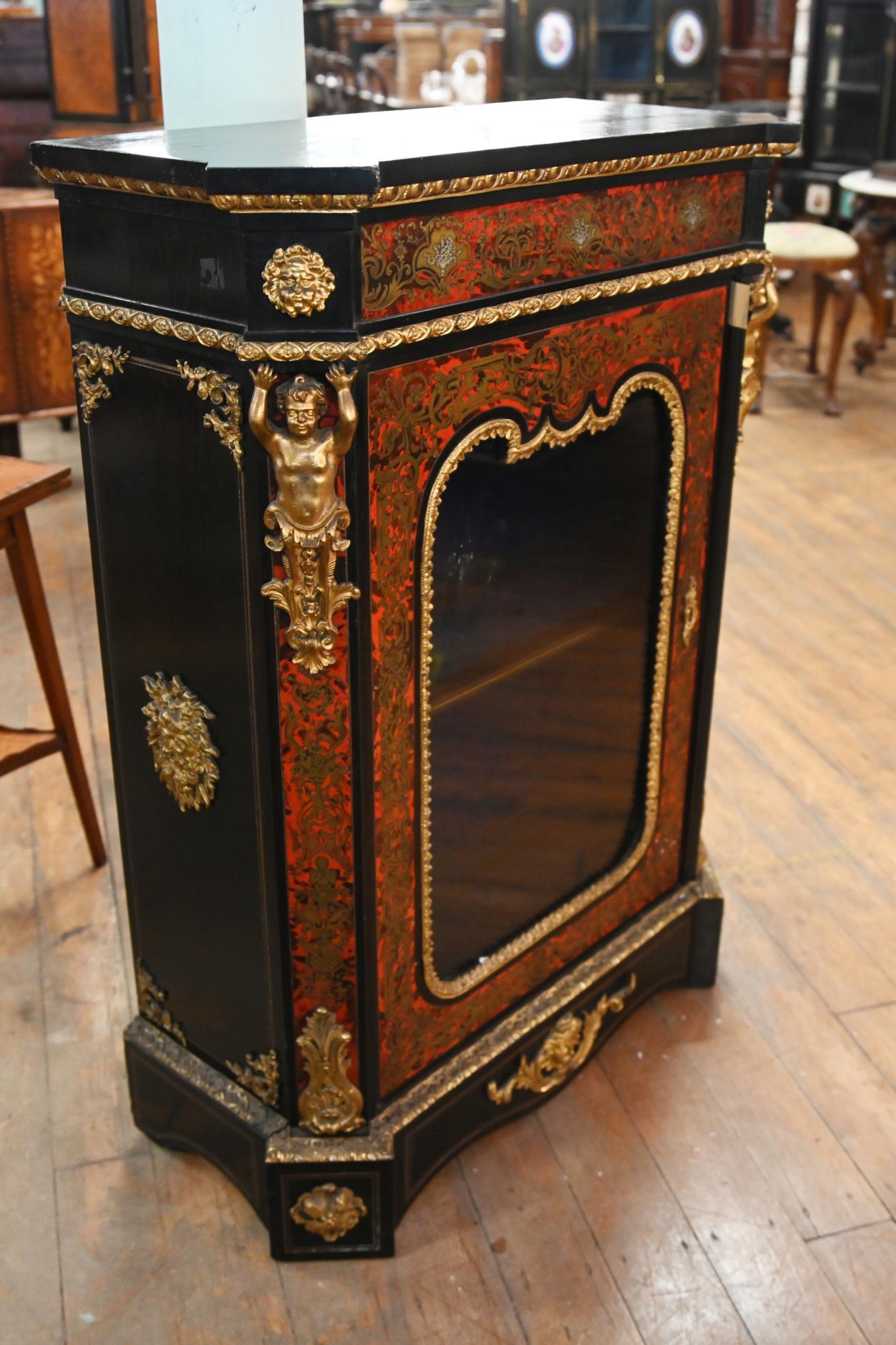 Late 19th Century French Boulle Pier Cabinet Side Display French Inlay 1880 For Sale
