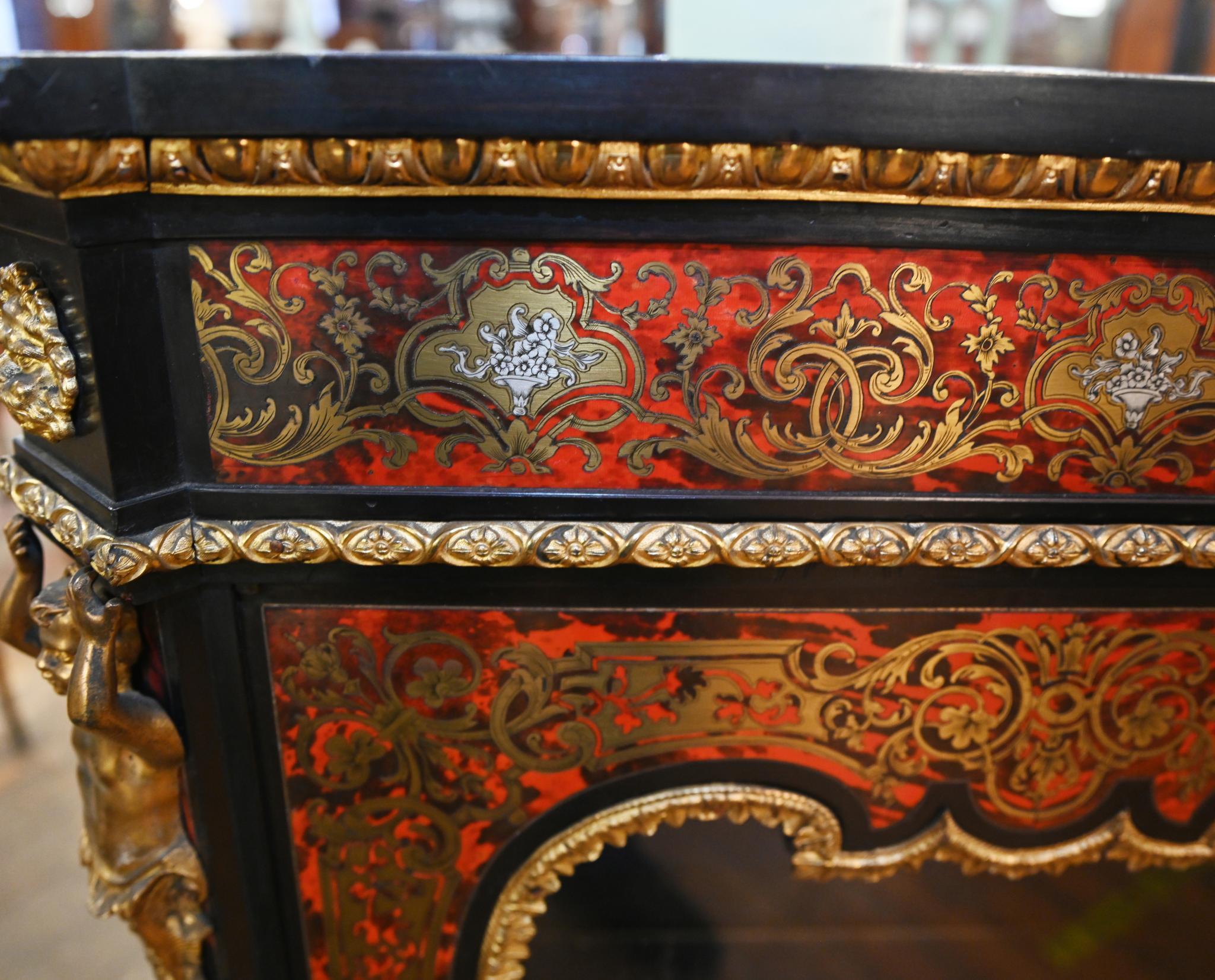Wood French Boulle Pier Cabinet Side Display French Inlay 1880 For Sale