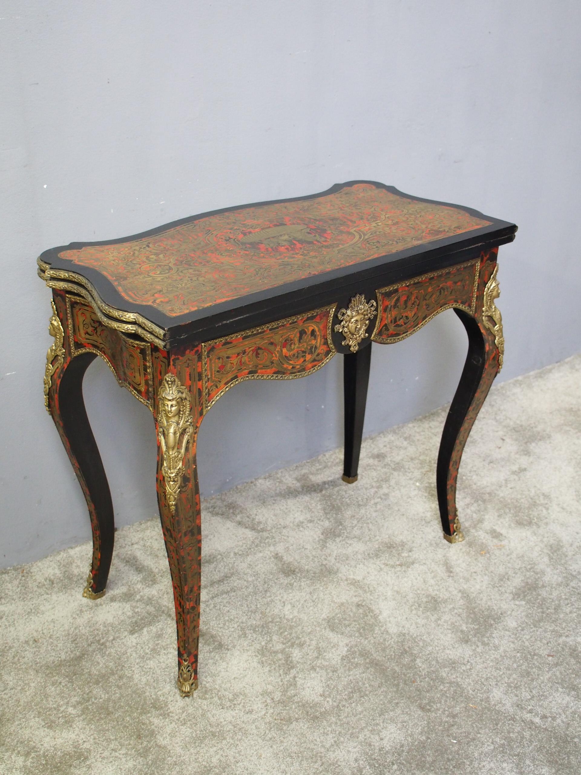 French Boulle Serpentine Front Games Table For Sale 7