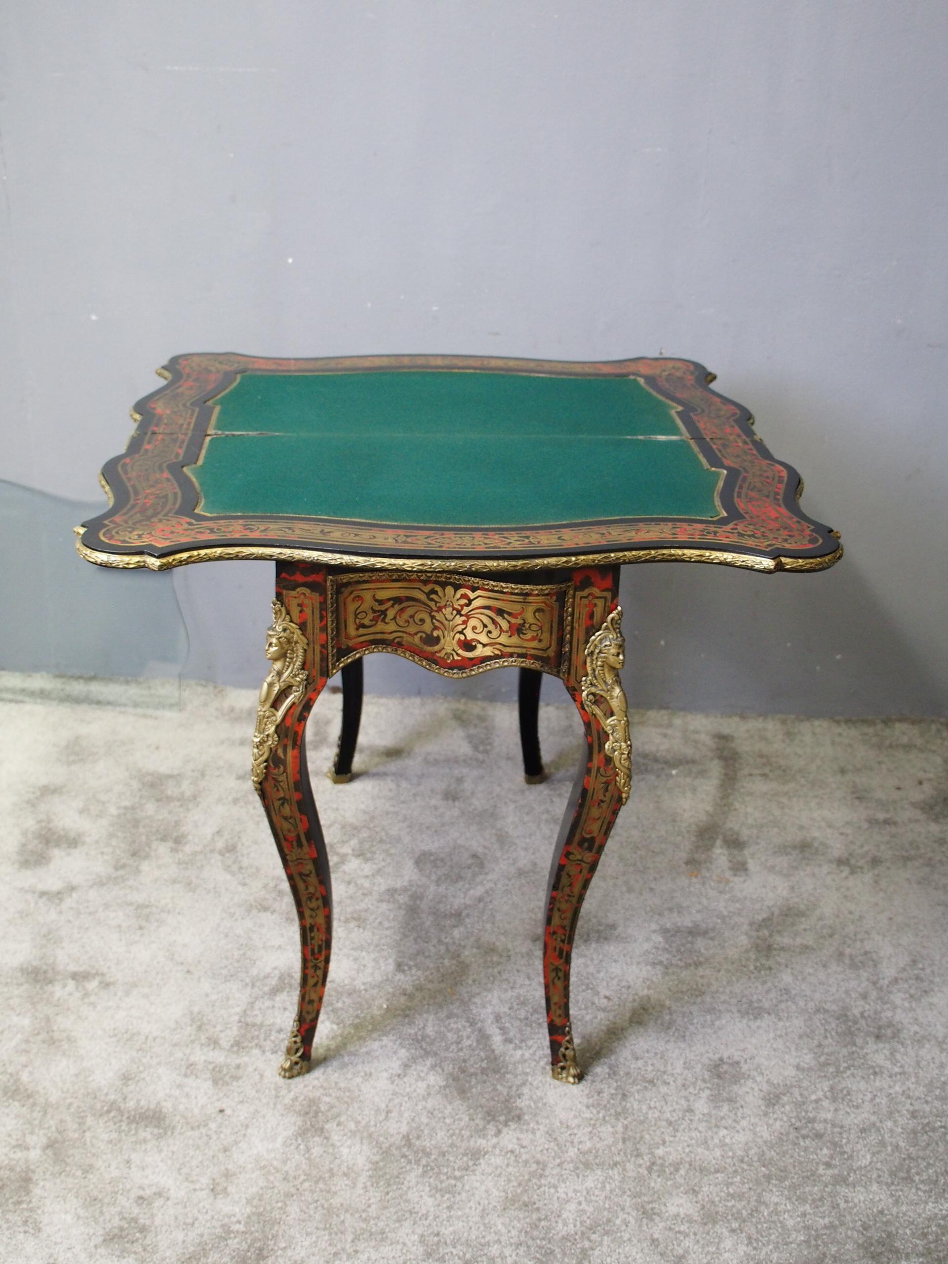 French Boulle Serpentine Front Games Table For Sale 4