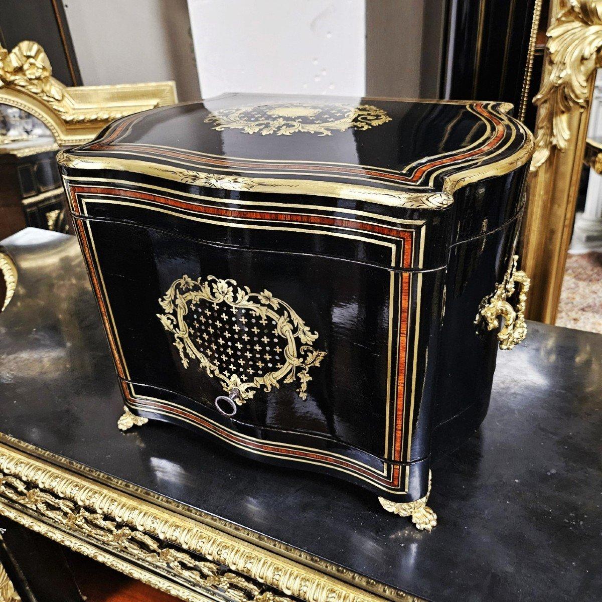 French Boulle style Dry Bar Liquor Cabinet Cellaret 2