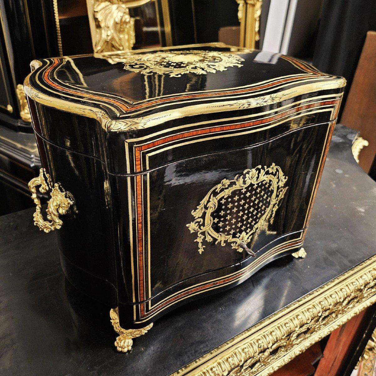 French Boulle style Dry Bar Liquor Cabinet Cellaret 3