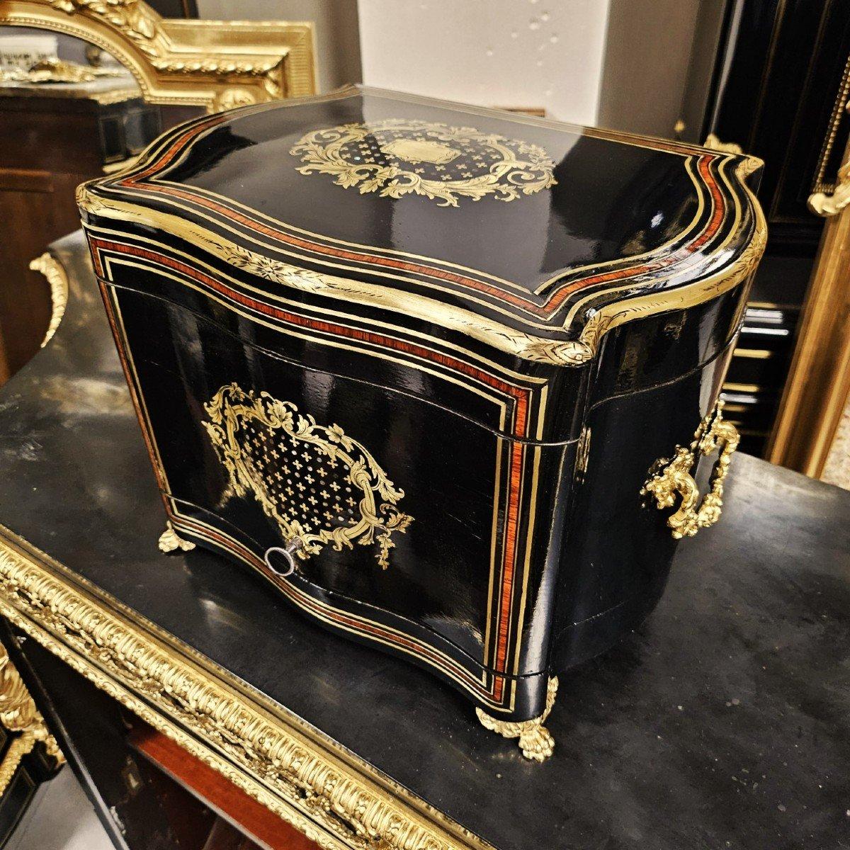French Boulle style Dry Bar Liquor Cabinet Cellaret 5