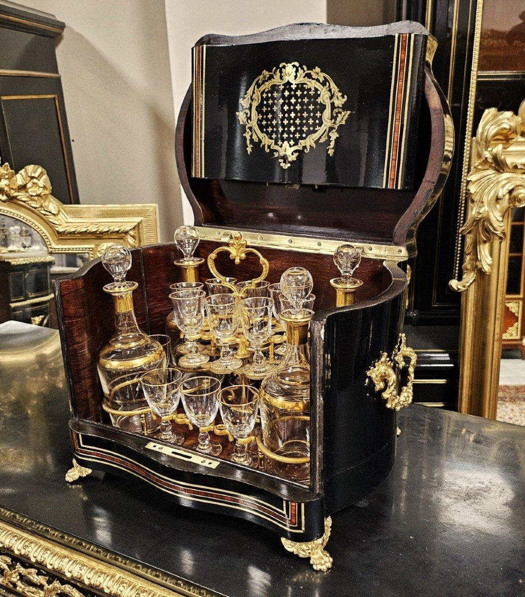 Blackened French Boulle style Dry Bar Liquor Cabinet Cellaret
