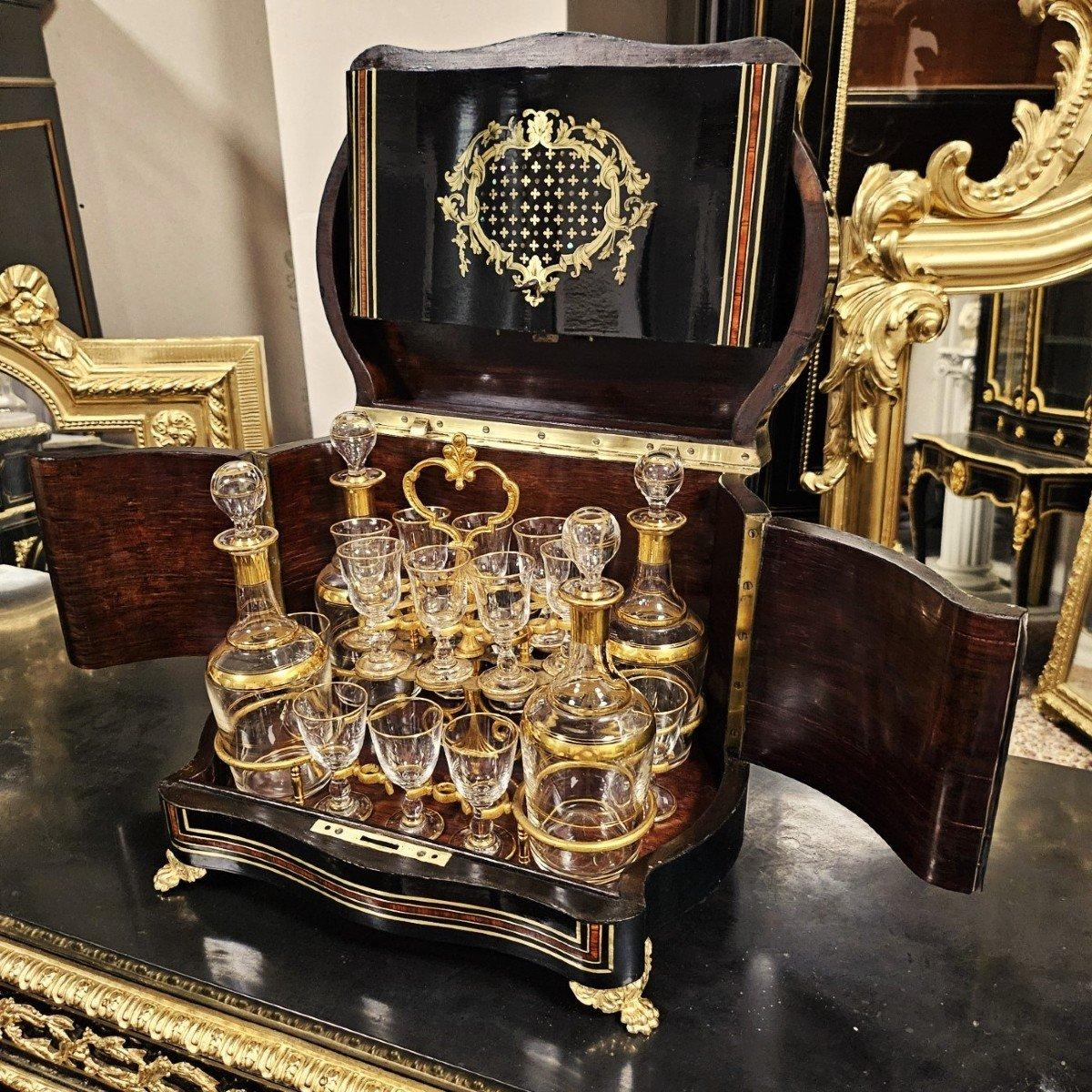 French Boulle style Dry Bar Liquor Cabinet Cellaret In Good Condition In Paris, FR
