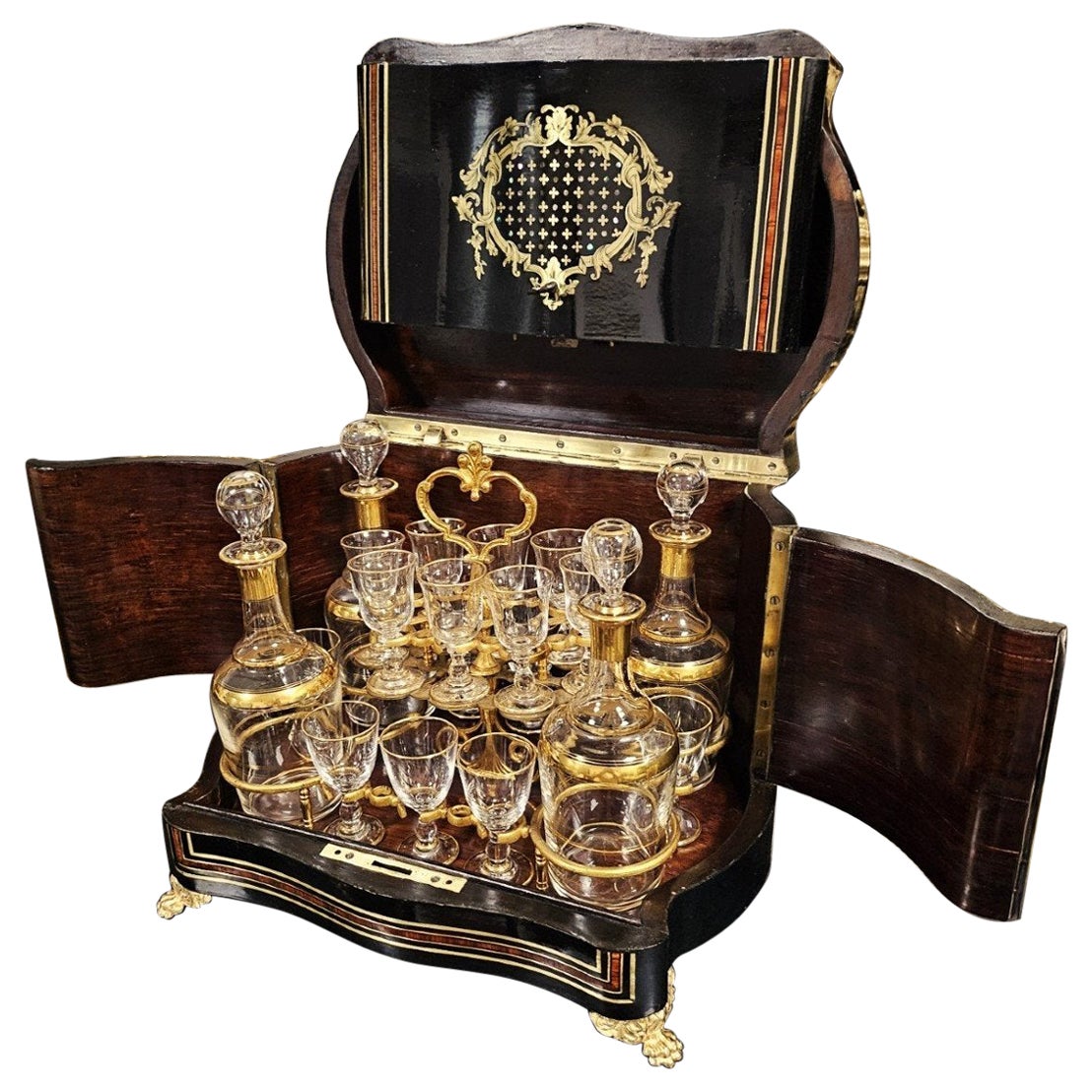 French Boulle style Dry Bar Liquor Cabinet Cellaret