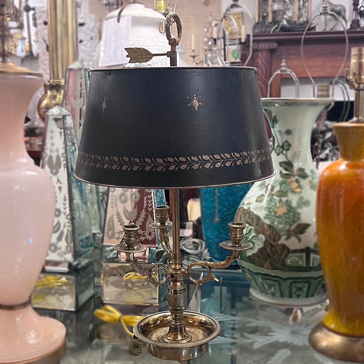 French Boulliote Lamp with Tole Shade For Sale 4