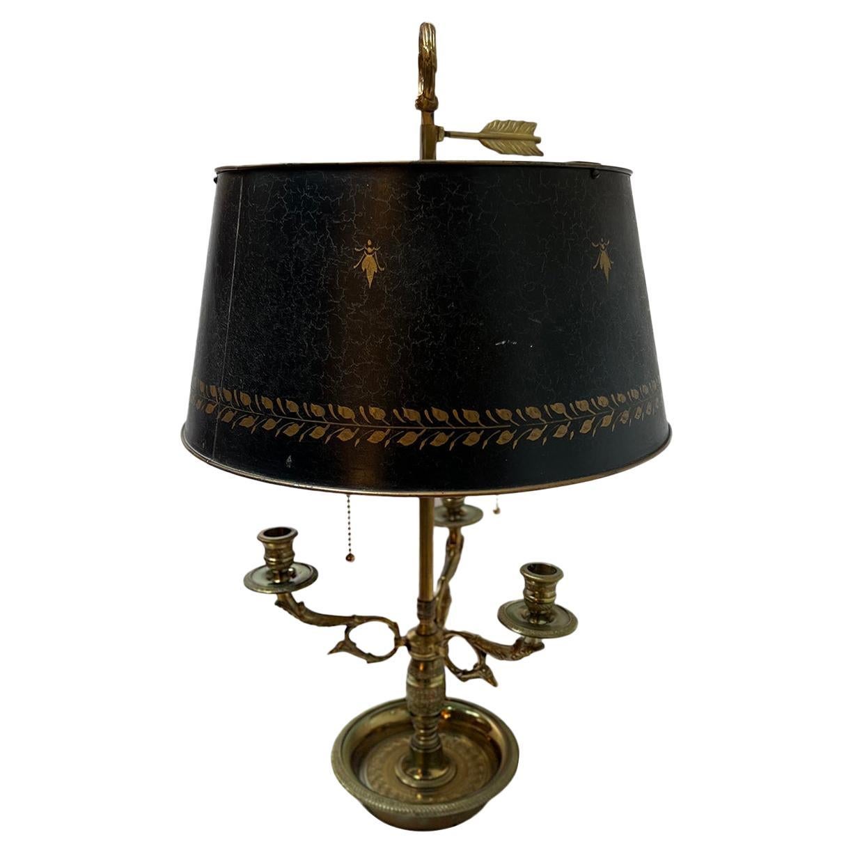 French Boulliote Lamp with Tole Shade For Sale