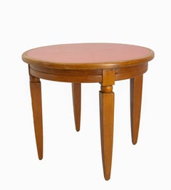French "Bout de canapé" End or Side Table Cherrywood & Red Laminate, circa 1950