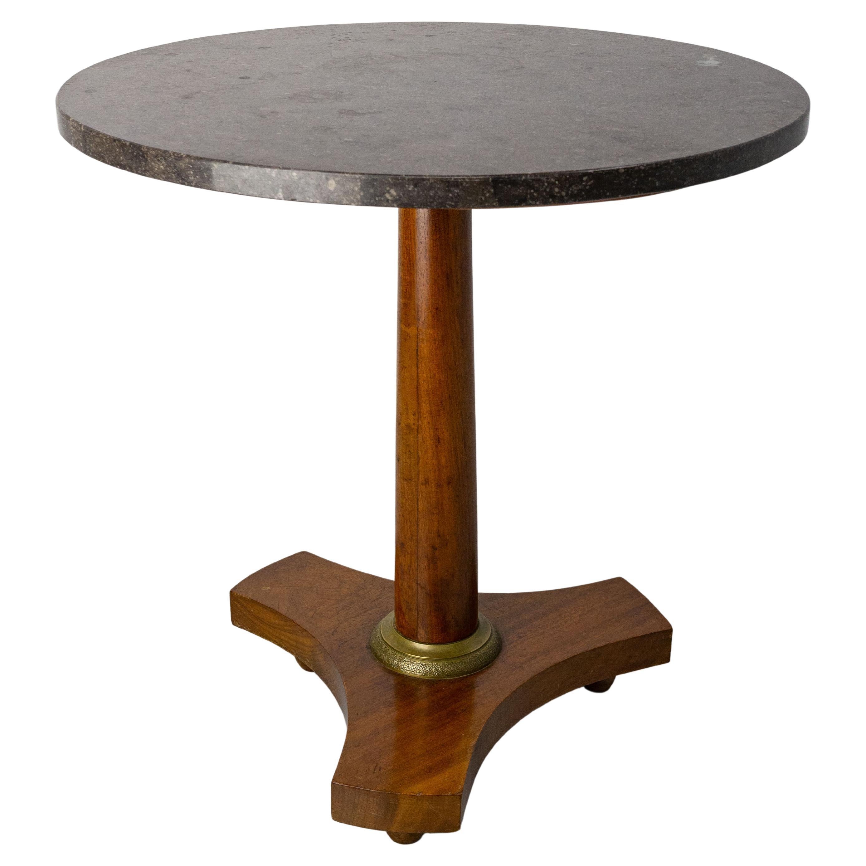 French "Bout de canapé" End or Side Table, Massive Mahogany & Marble, circa 1960 For Sale