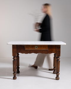 French Butcher Table, Marble Top, Solid Wood Base, Circa 1900, France