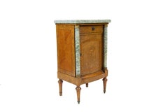 French Bow Front Burl Walnut Marble Top Inlaid Cupboard