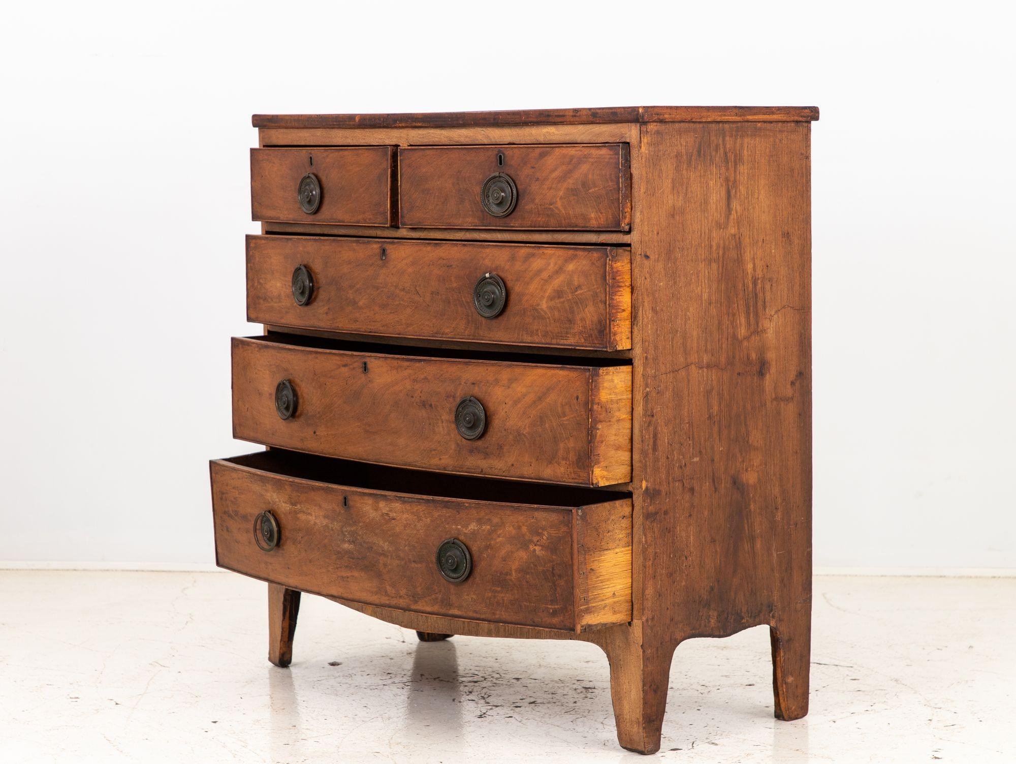 Wood French Bowfront Chest of Drawers, Late 19th Century For Sale