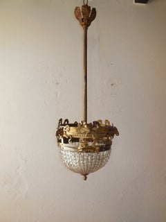 French Bows and Rams Heads Crystal Beaded Dome Chandelier, circa 1900