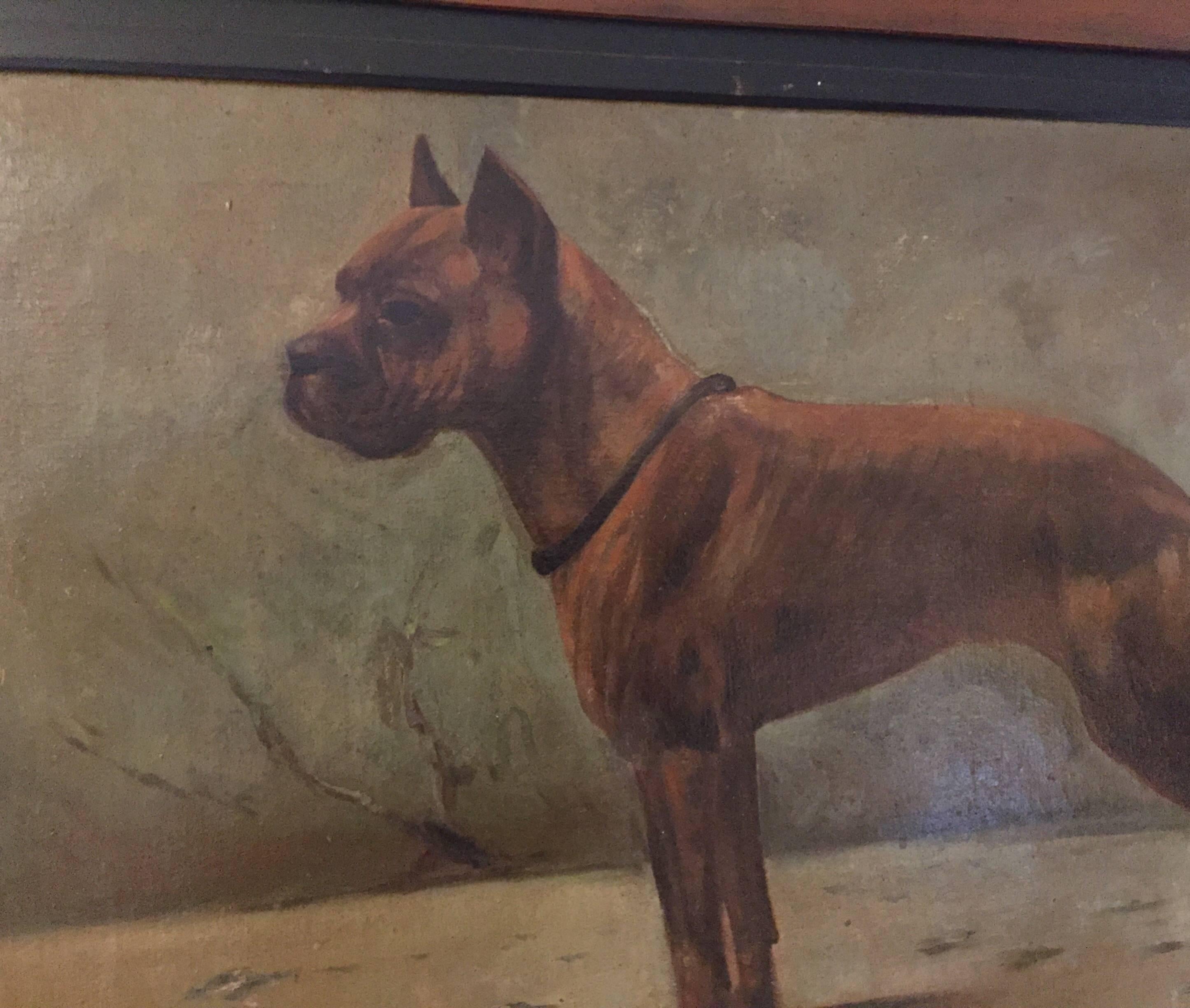 French Boxer Dog Painting by Fr Naas 1923 Oil on Canvas with Walnut Frame 8