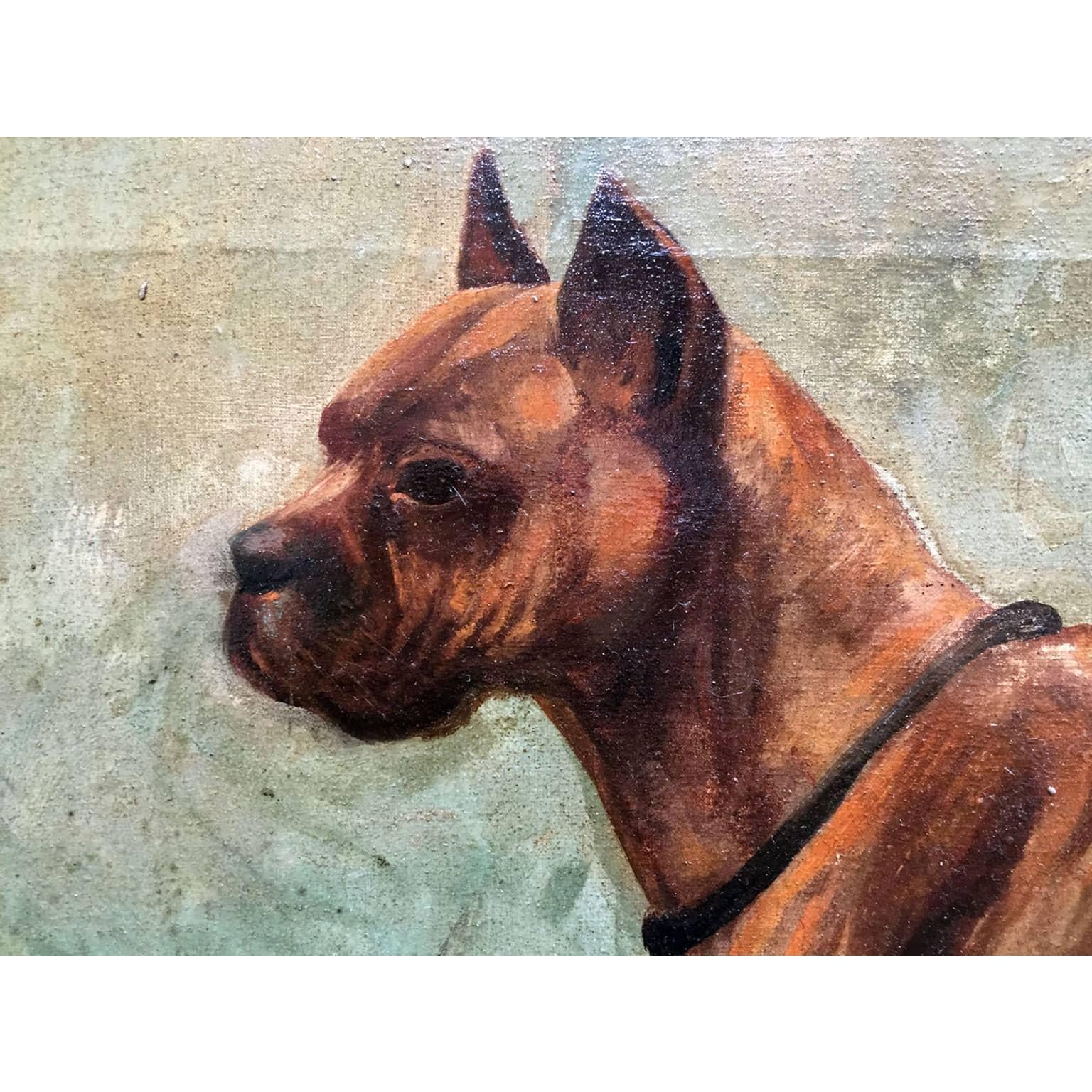 Hand-Painted French Dog Painting of Mastiff Boxer Signed Dated Fr Naas 1923 Framed
