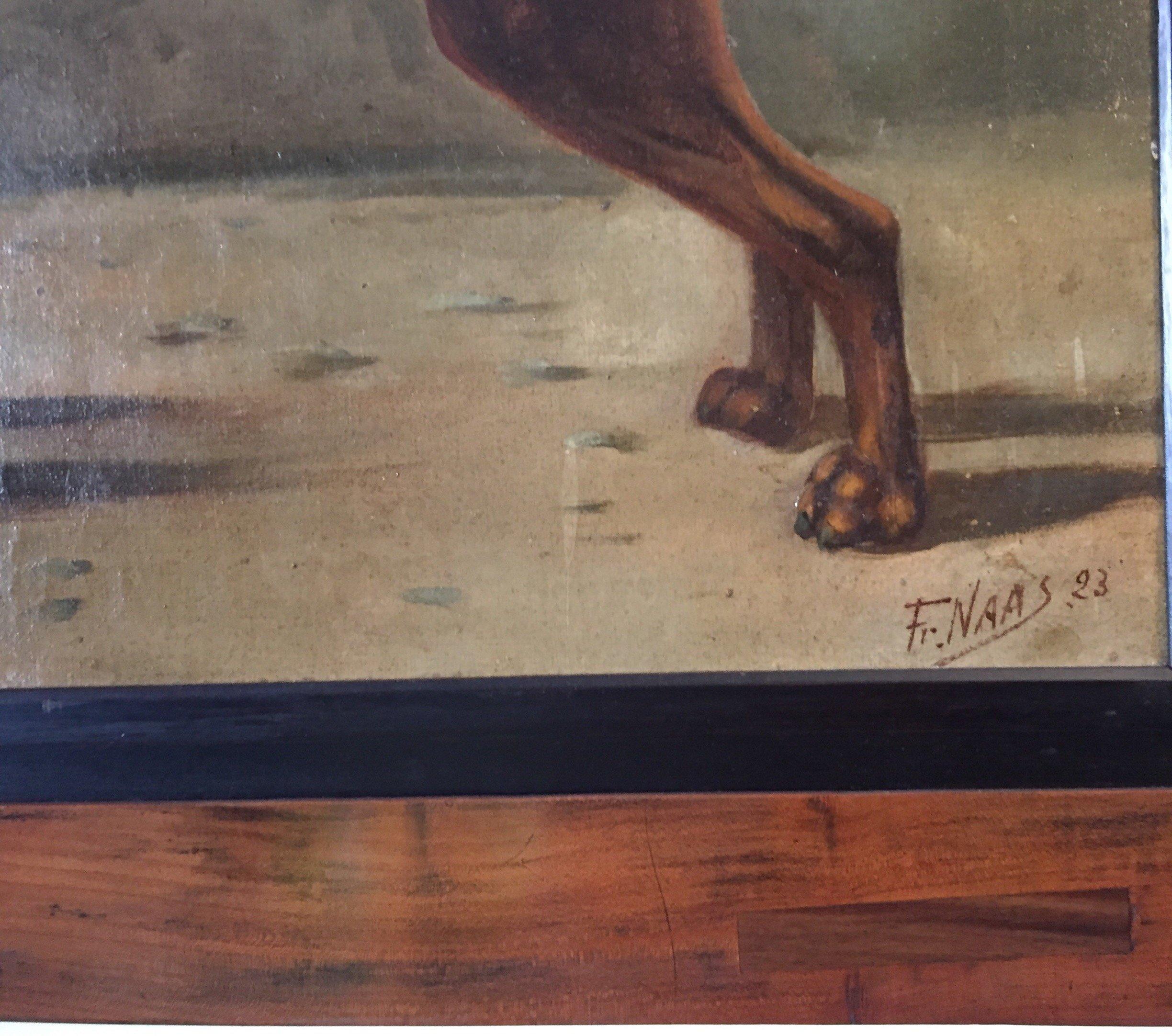 French Dog Painting of Mastiff Boxer Signed Dated Fr Naas 1923 Framed 9