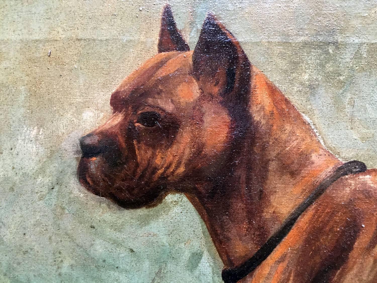 Early 20th Century French Dog Painting of Mastiff Boxer Signed Dated Fr Naas 1923 Framed
