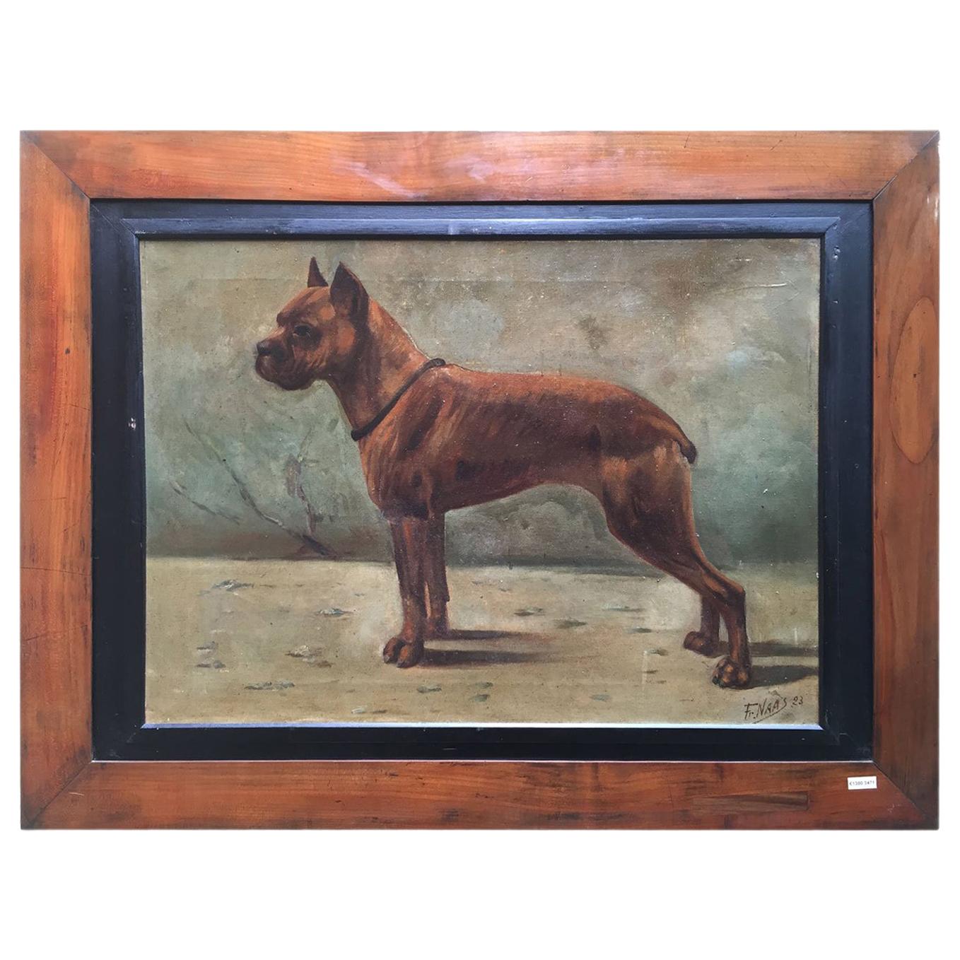 French Dog Painting of Mastiff Boxer Signed Dated Fr Naas 1923 Framed