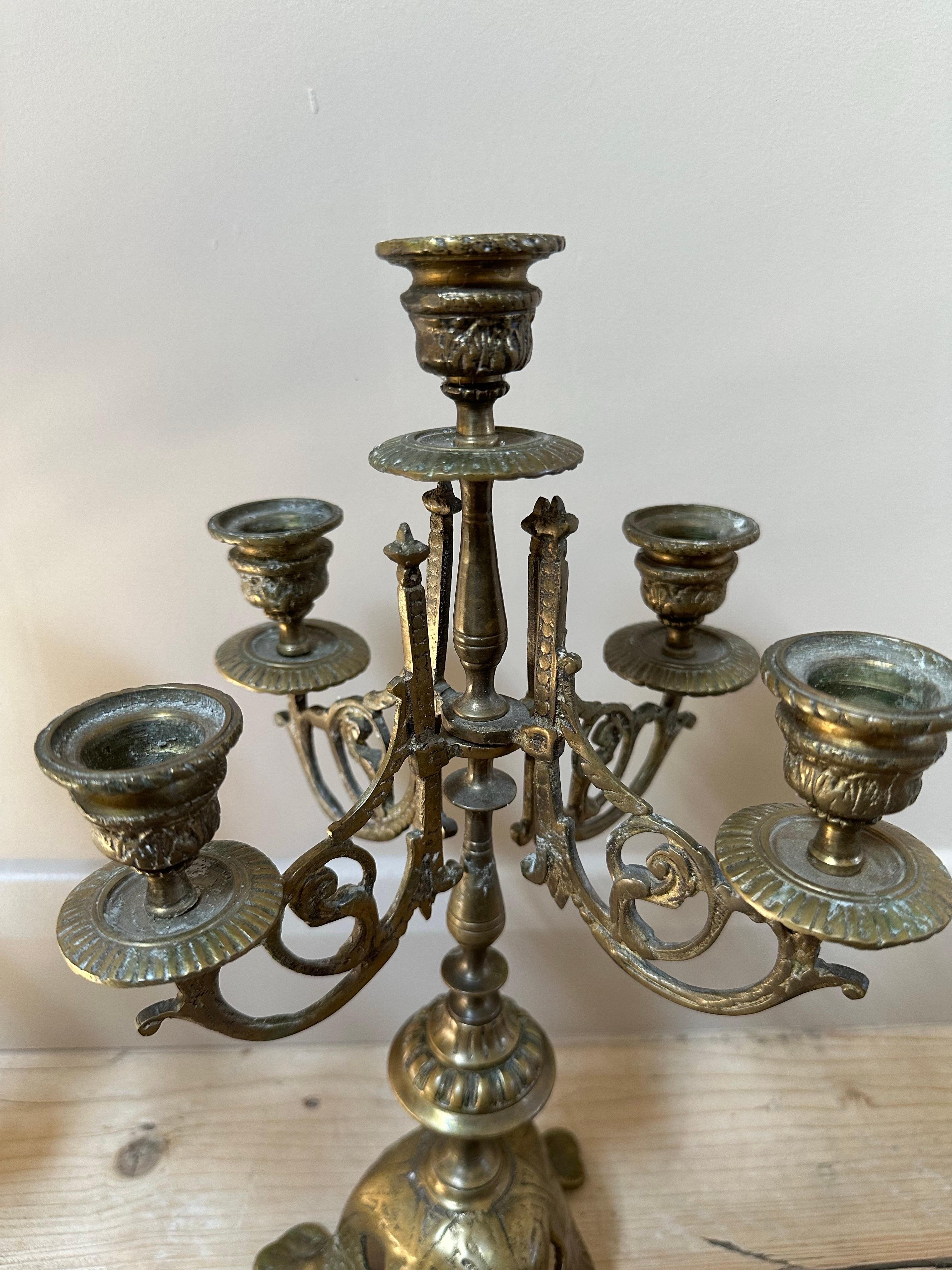 French Brass 5-Arm Candelabras, 19th Century, Set of 2 For Sale 9