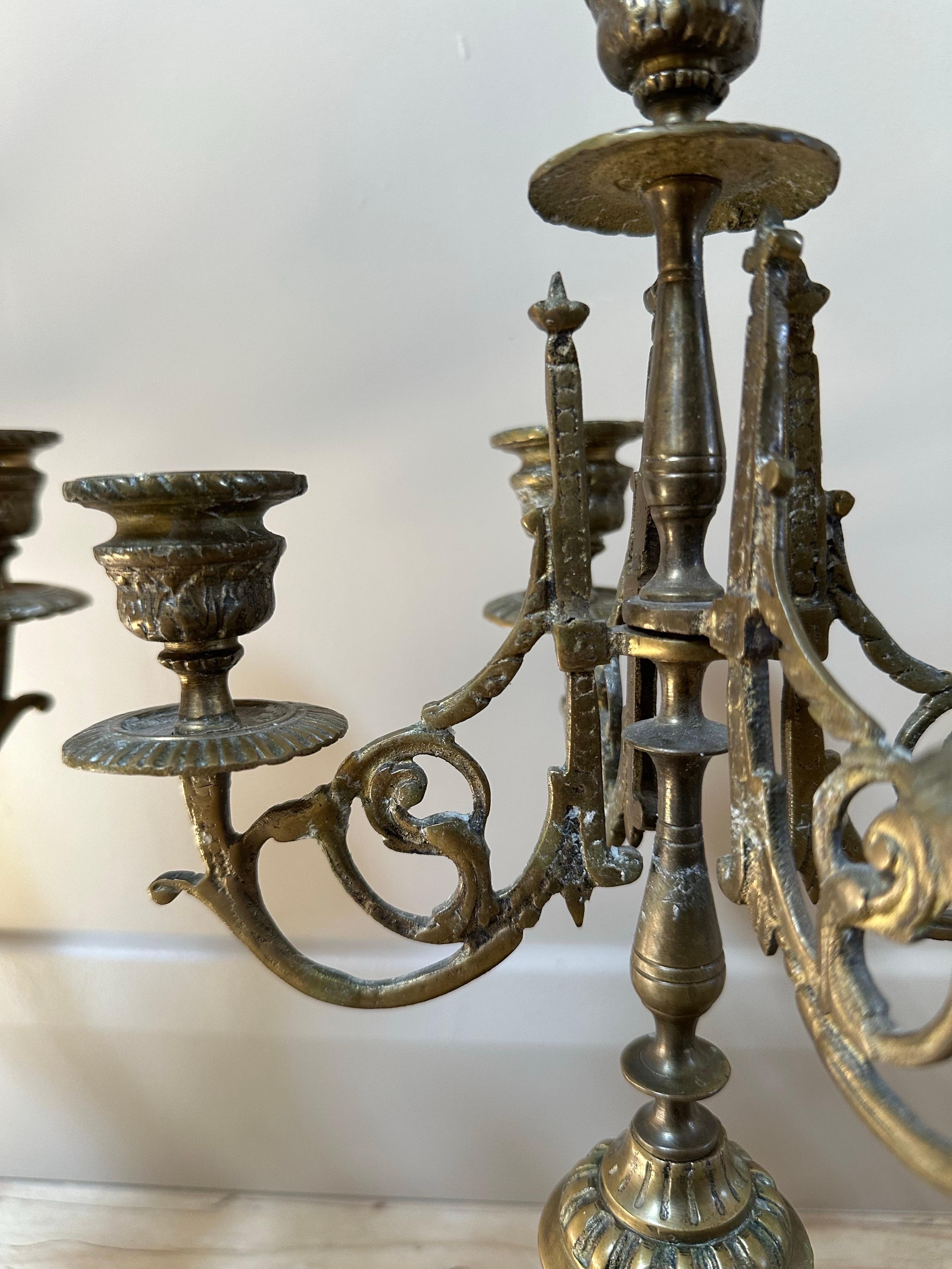 French Brass 5-Arm Candelabras, 19th Century, Set of 2 For Sale 11