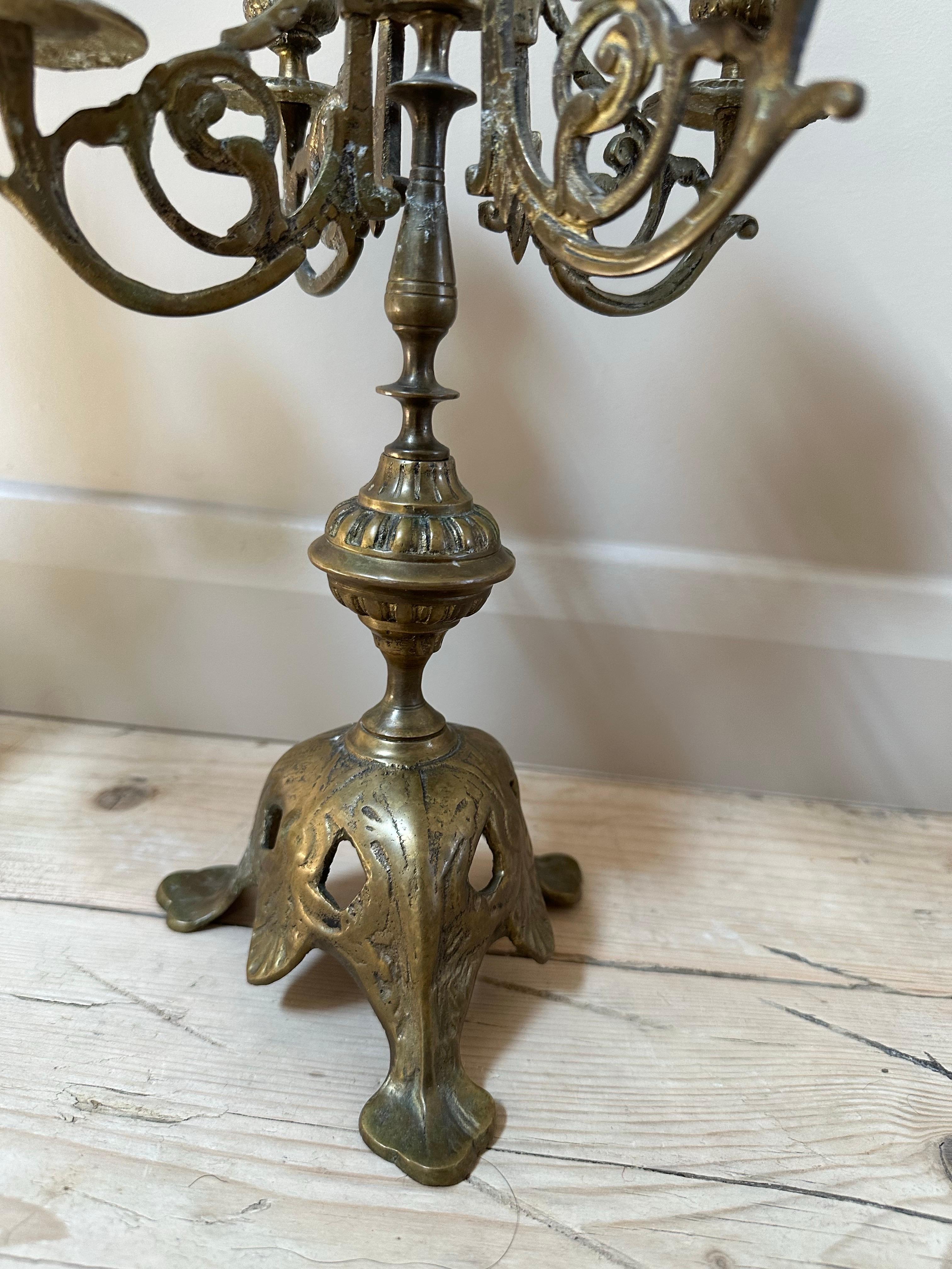 French Brass 5-Arm Candelabras, 19th Century, Set of 2 For Sale 2