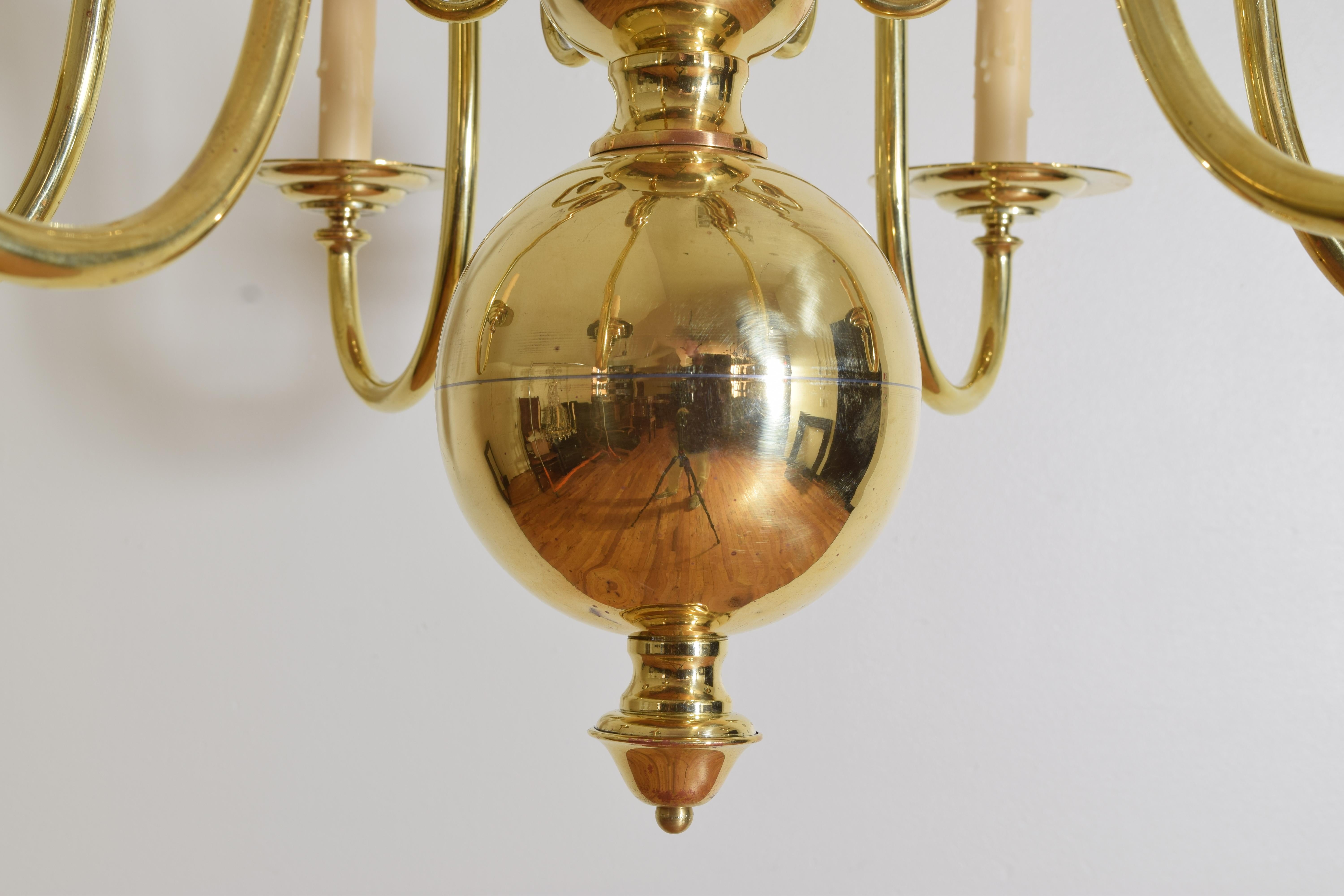 French Brass 6-Arm Chandelier in the Dutch Style, 1st Half 20th Century For Sale 5