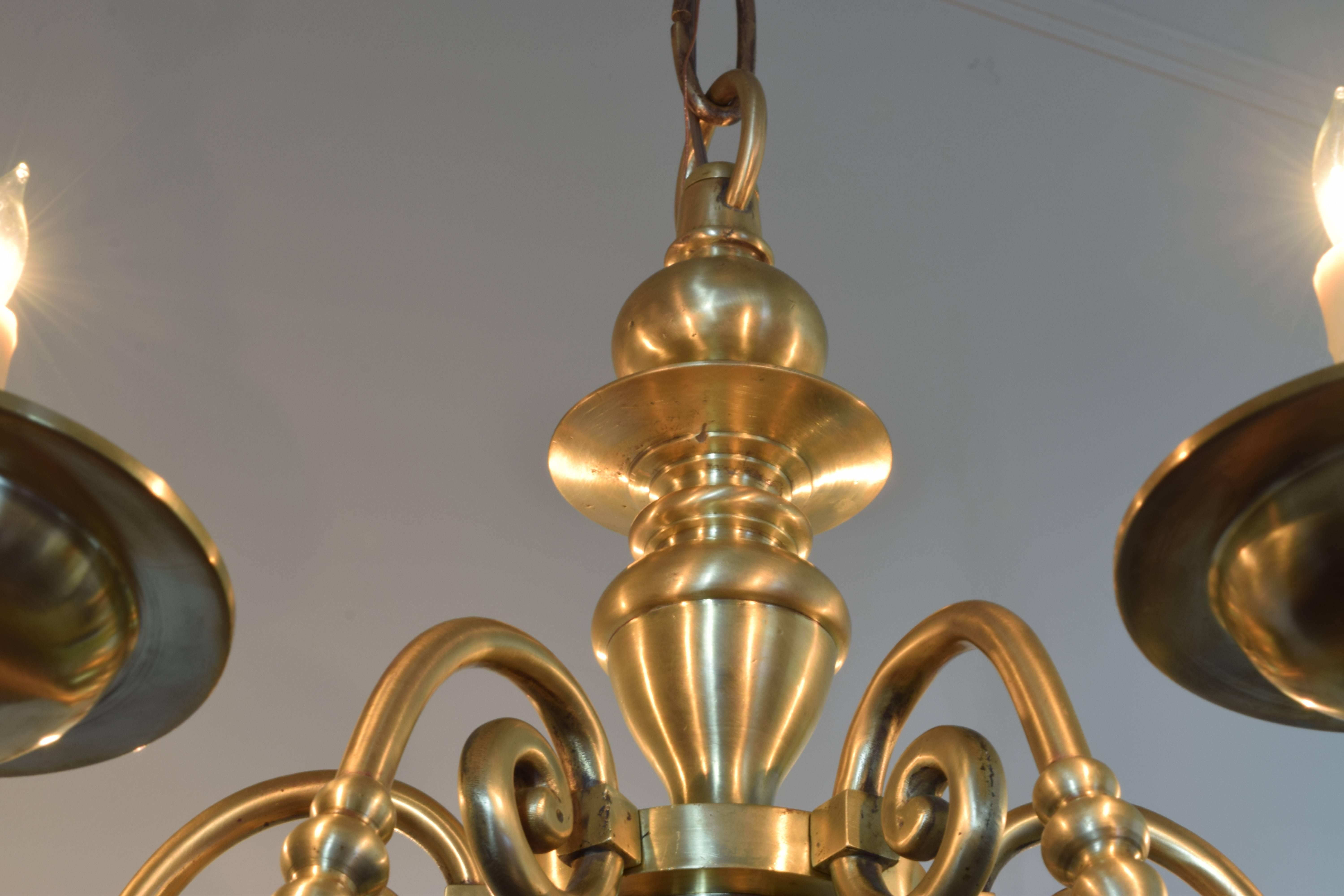 French Brass Six-Light Baroque Style Chandelier, UL Wired In Excellent Condition In Atlanta, GA