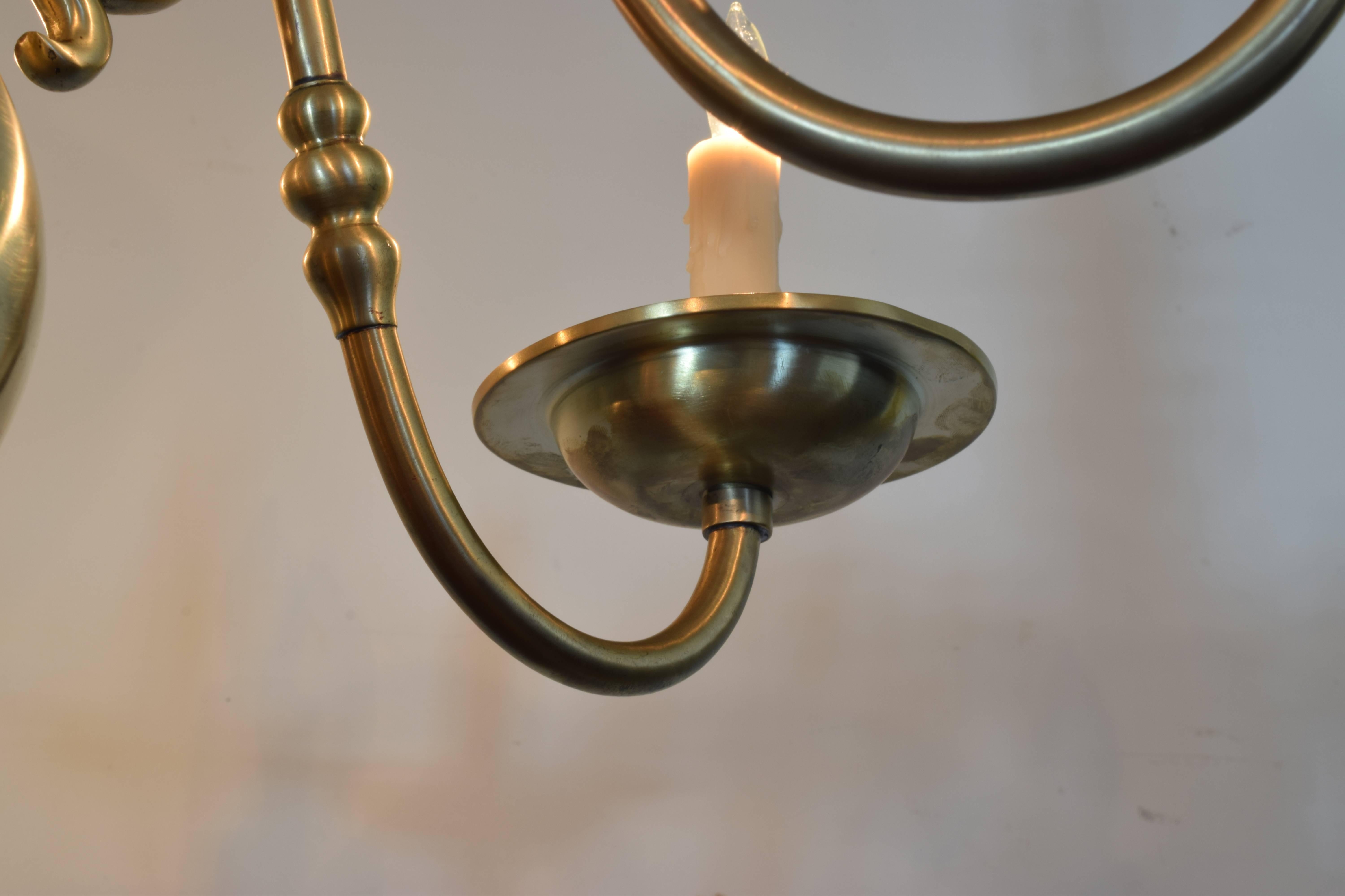 Early 20th Century French Brass Six-Light Baroque Style Chandelier, UL Wired