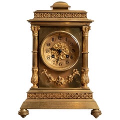 French Brass 8 Day Mantel Clock by Vincent & Cie, circa 1860