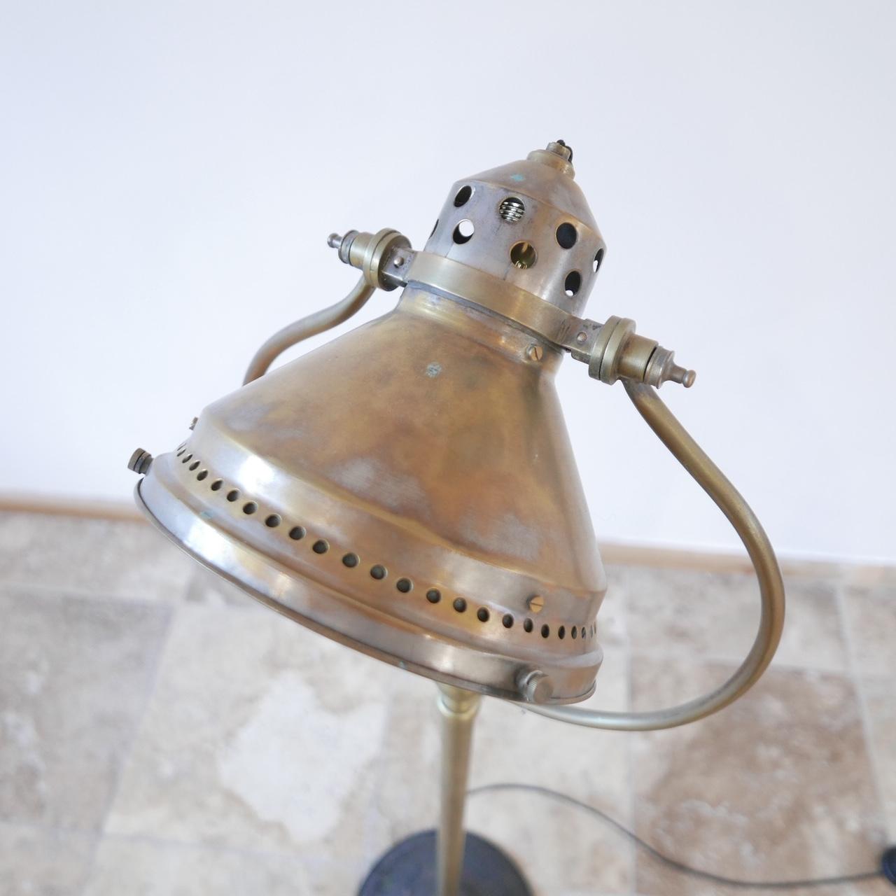 French Brass Adjustable Glass Reflector Floor Lamp In Good Condition In London, GB