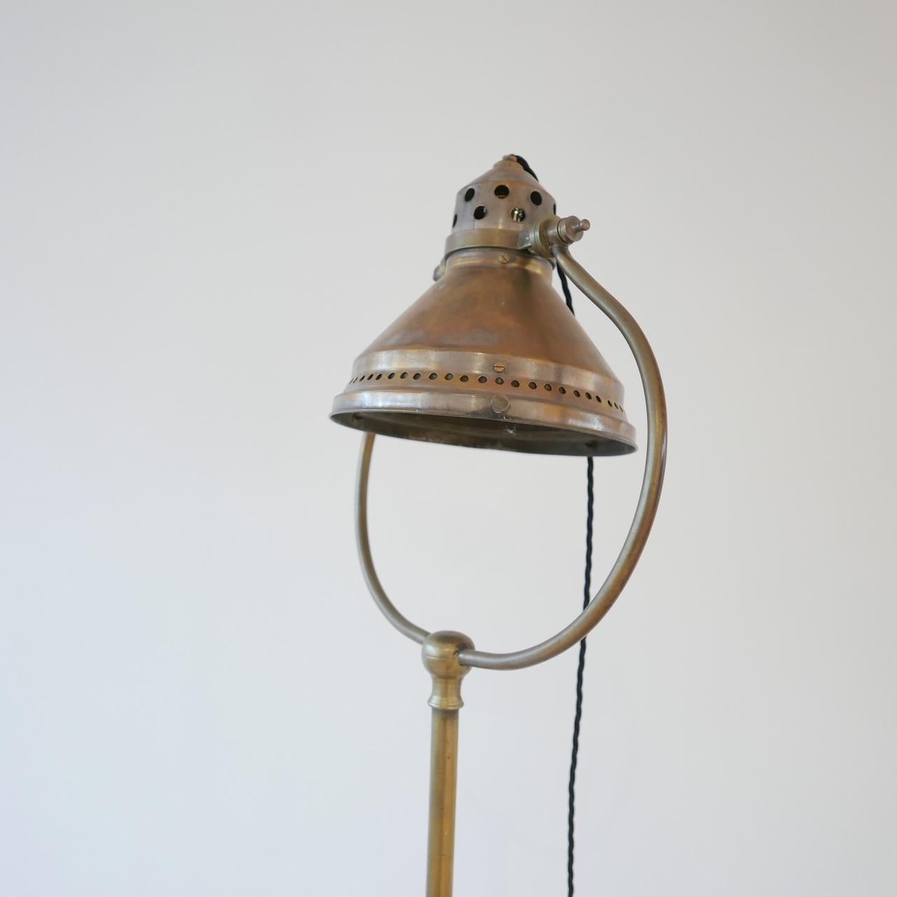 Mid-20th Century French Brass Adjustable Glass Reflector Floor Lamp