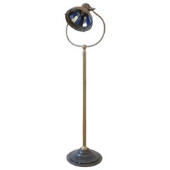 Vintage French Brass Adjustable Glass Reflector Floor Lamp