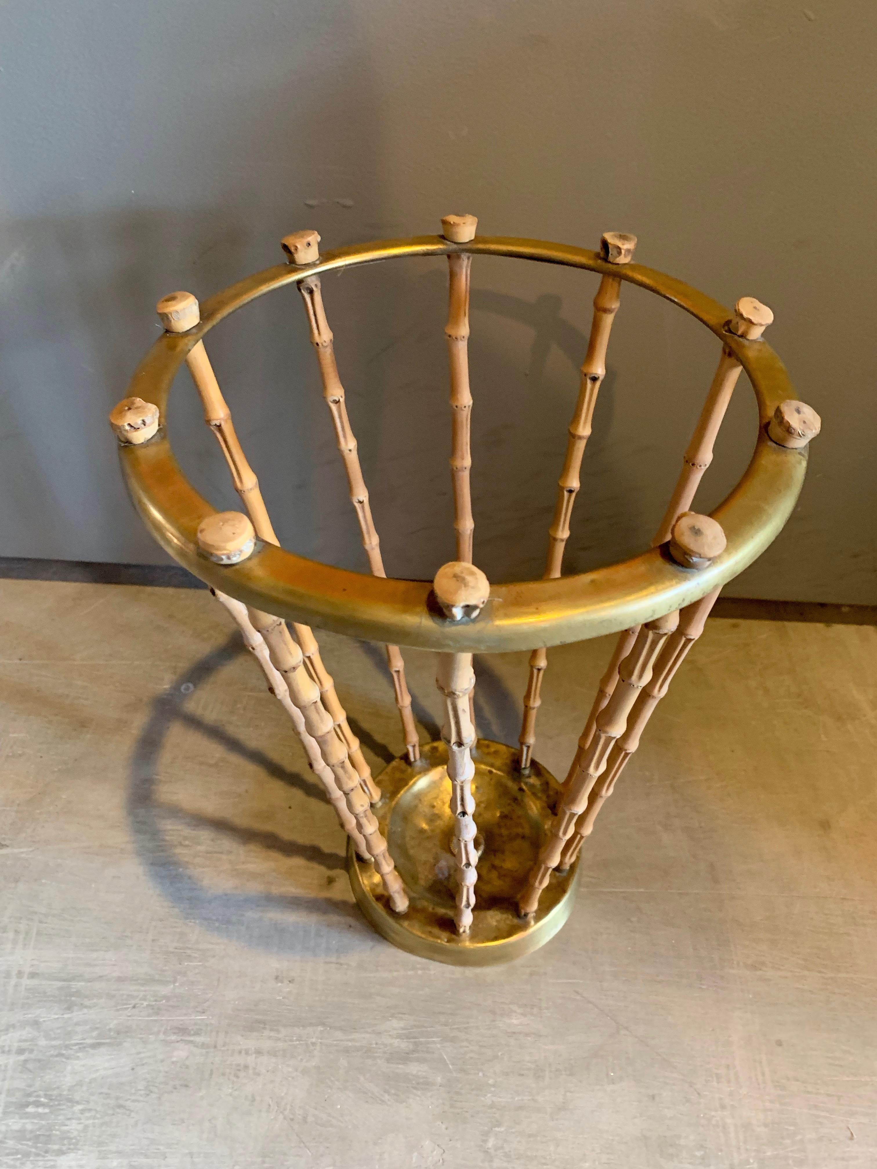 French Brass and Bamboo Umbrella Stand In Good Condition In Los Angeles, CA