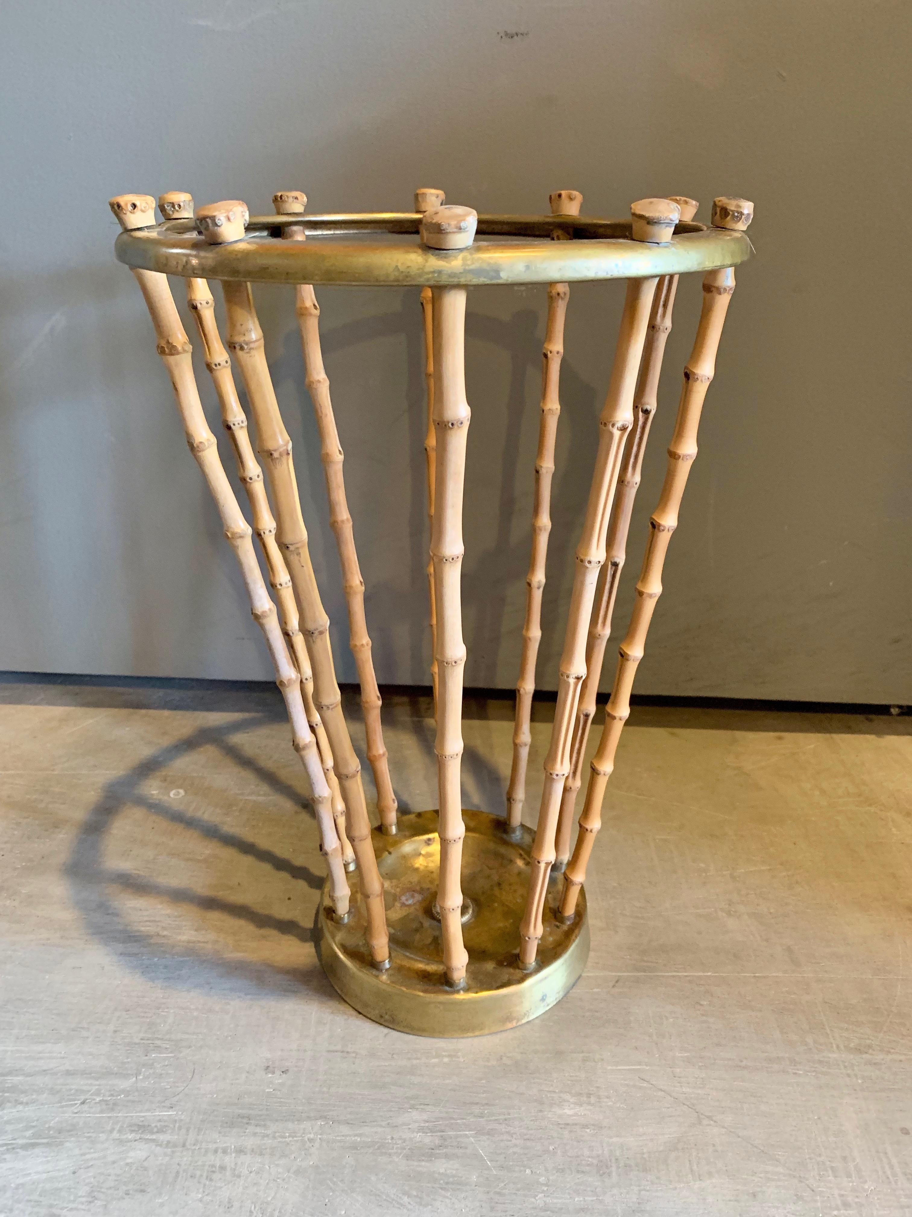 French Brass and Bamboo Umbrella Stand 1