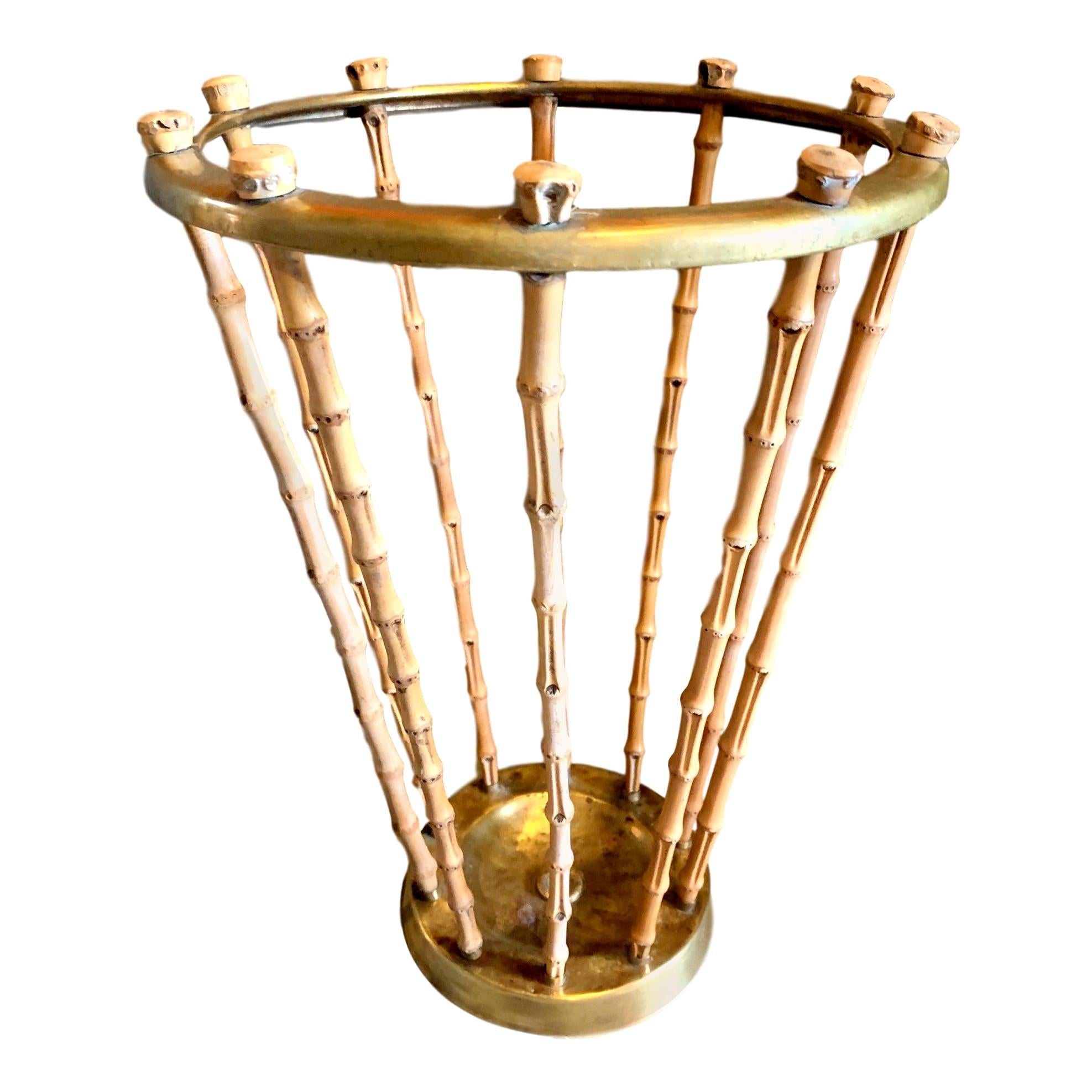 French Brass and Bamboo Umbrella Stand