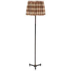 French Brass and Black Floor Lamp with Cream Check Shade