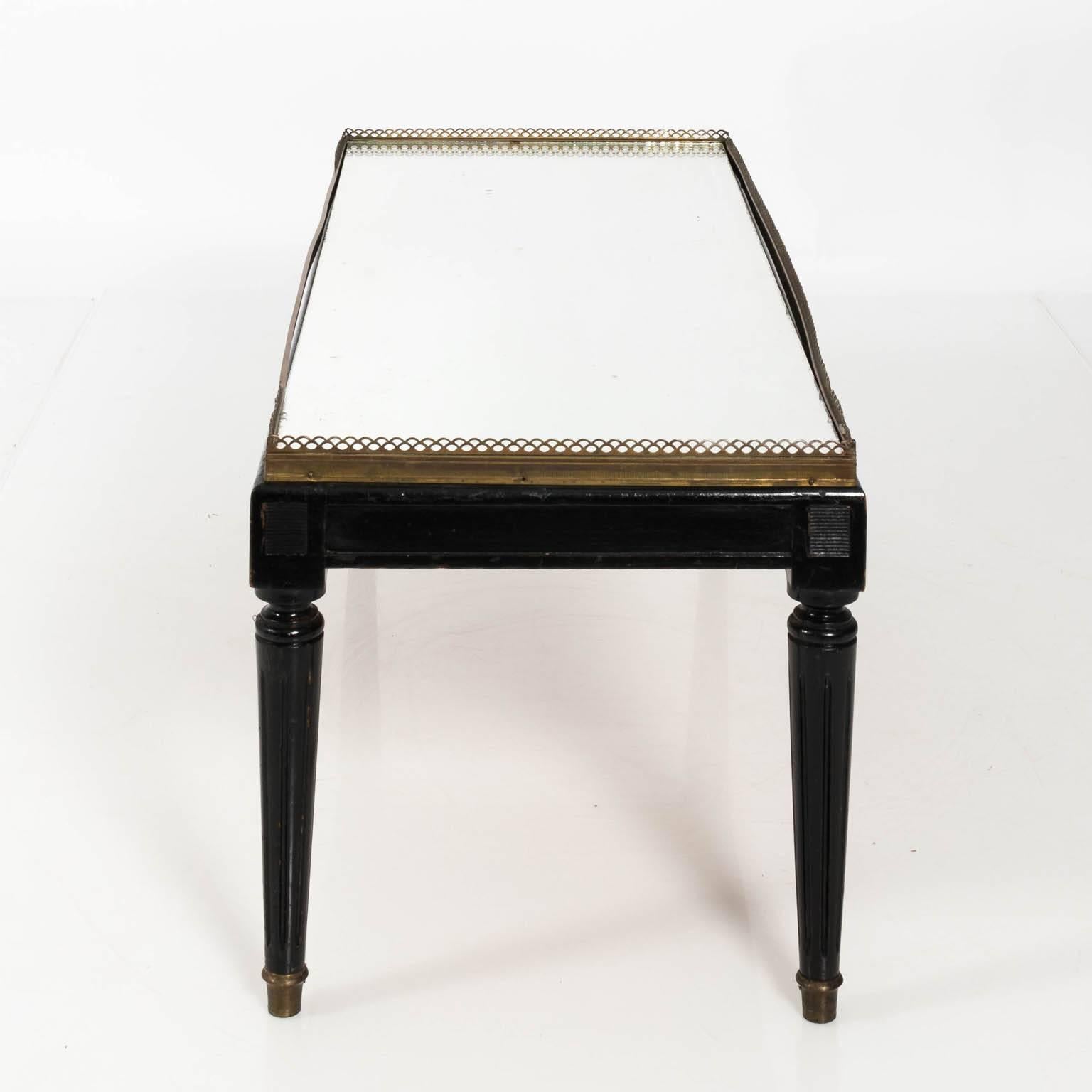 Mid-20th Century French Brass and Black Glass Coffee Table