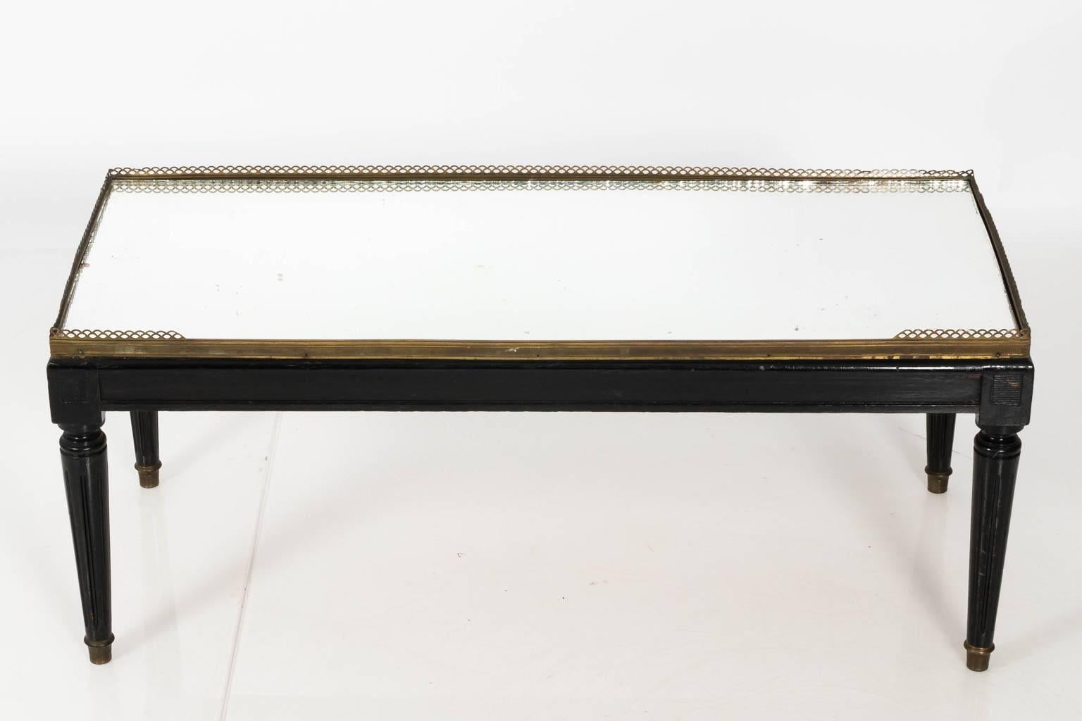 French Brass and Black Glass Coffee Table 2